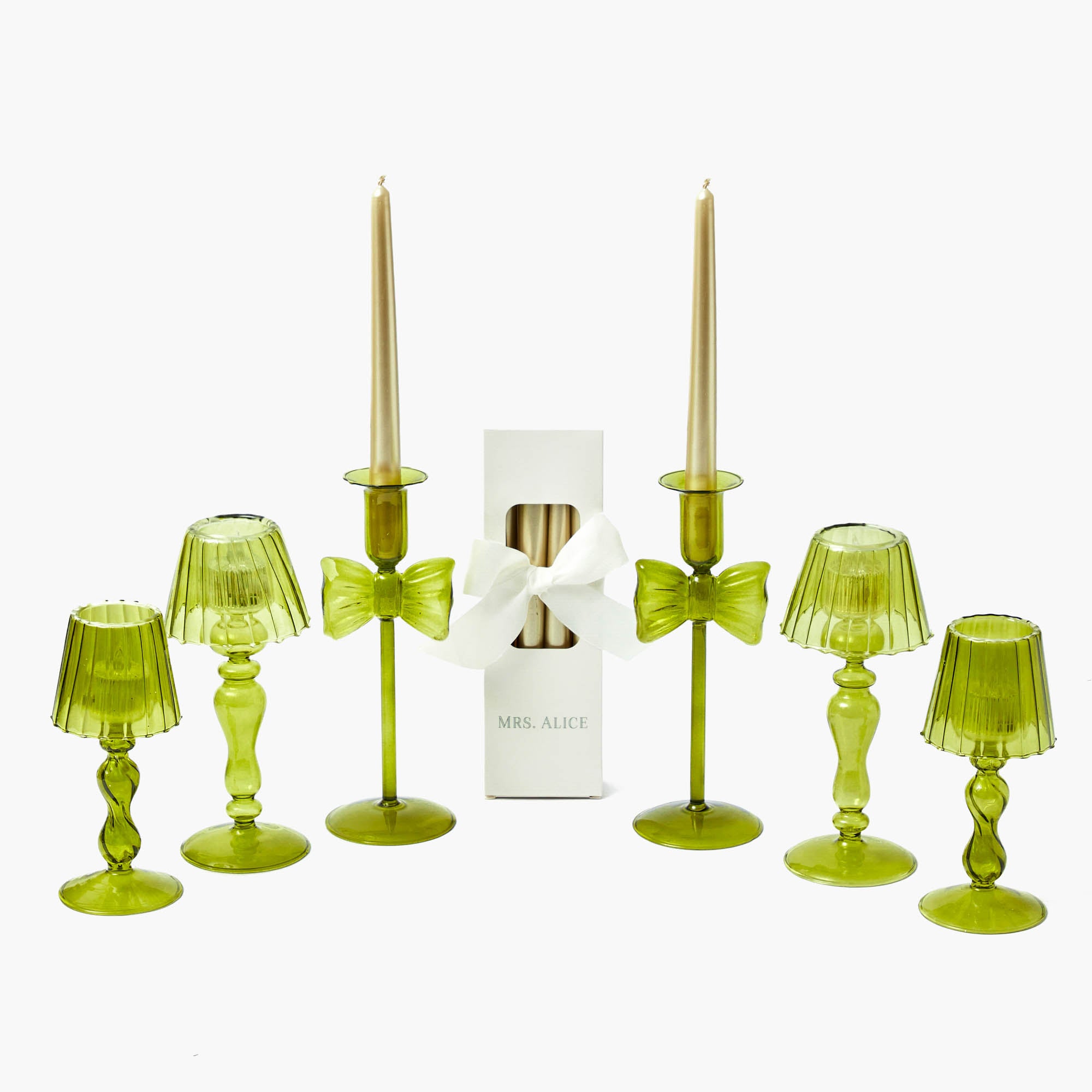 Celine Green Glass Bow Candlescape (Gold)