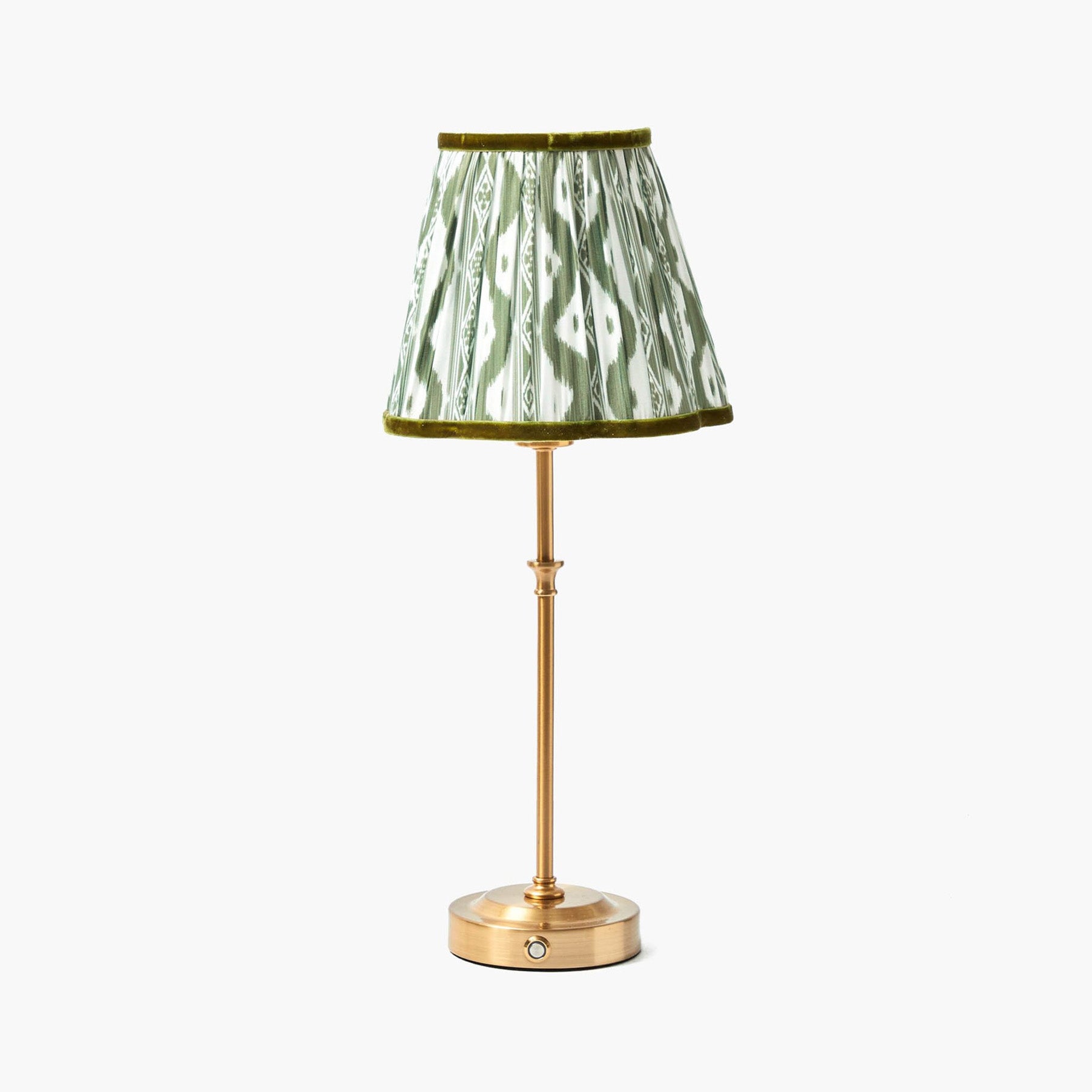 Edie Tall Rechargeable Lamp with Olive Green Ikat Shade (18cm)