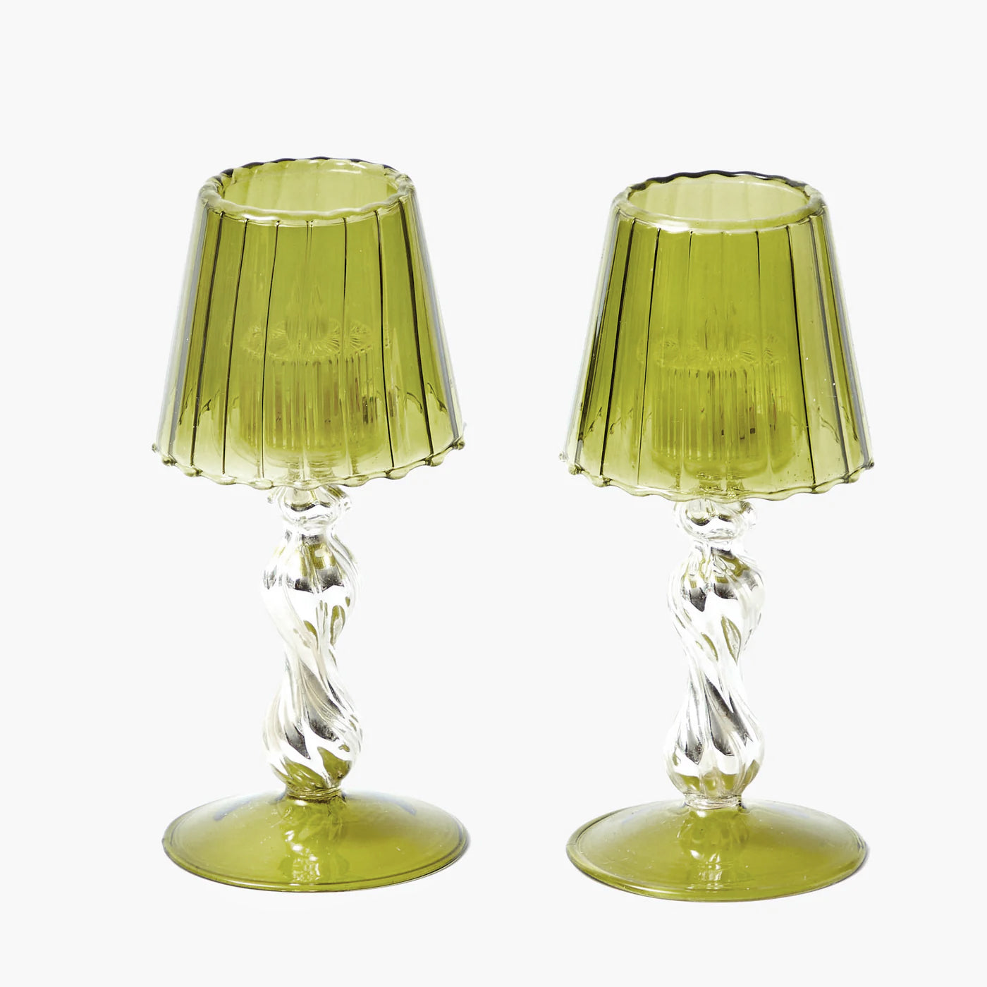 Olive & Silver Glass Lantern Tea Light Holder (Pair) - 18cm