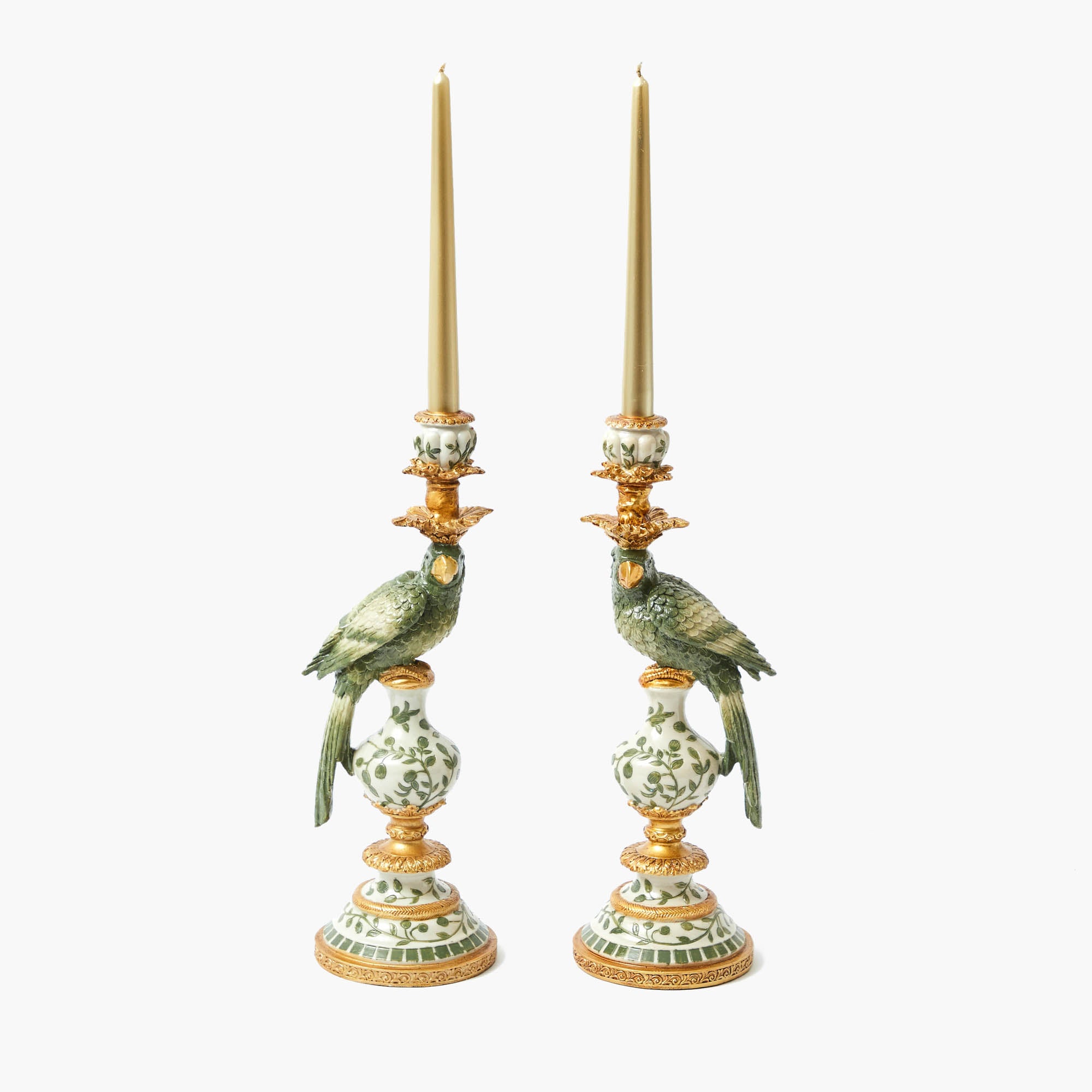 Olive Green Parrot Candleholder (Pair)