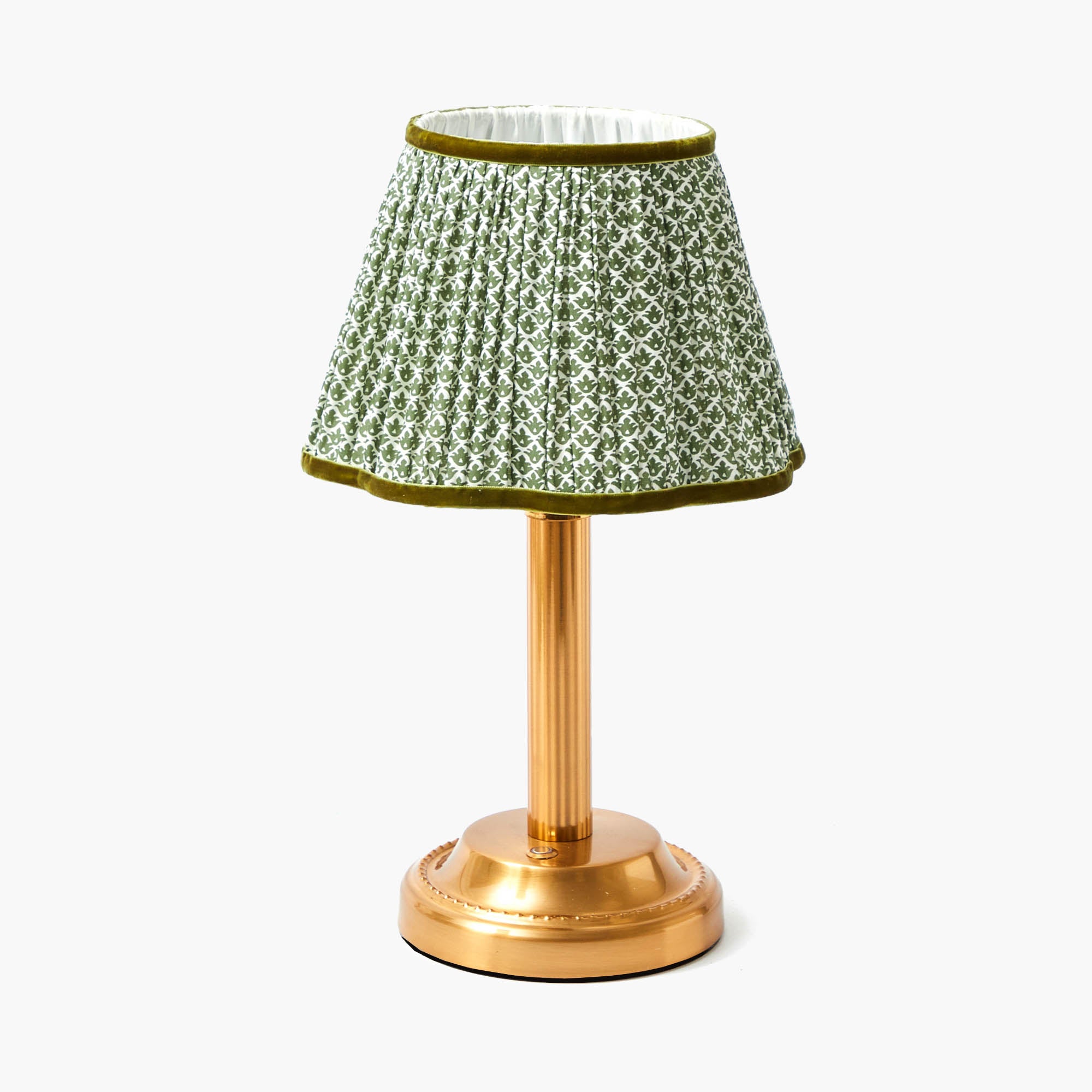 Corinthian Rechargeable Lamp with Olive Lotus Shade (22cm)