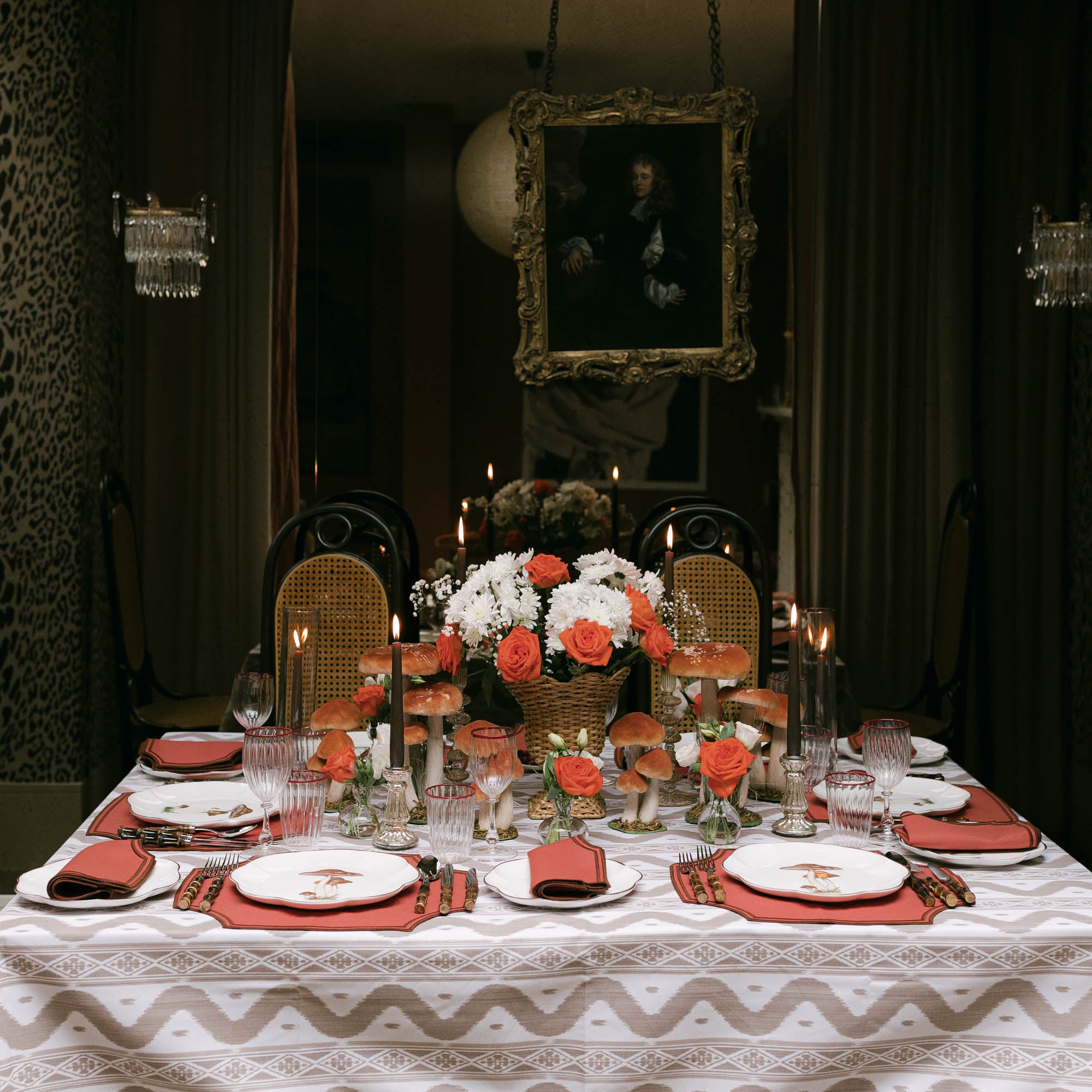 Putty Ikat Tablecloth: Classic charm for your table.