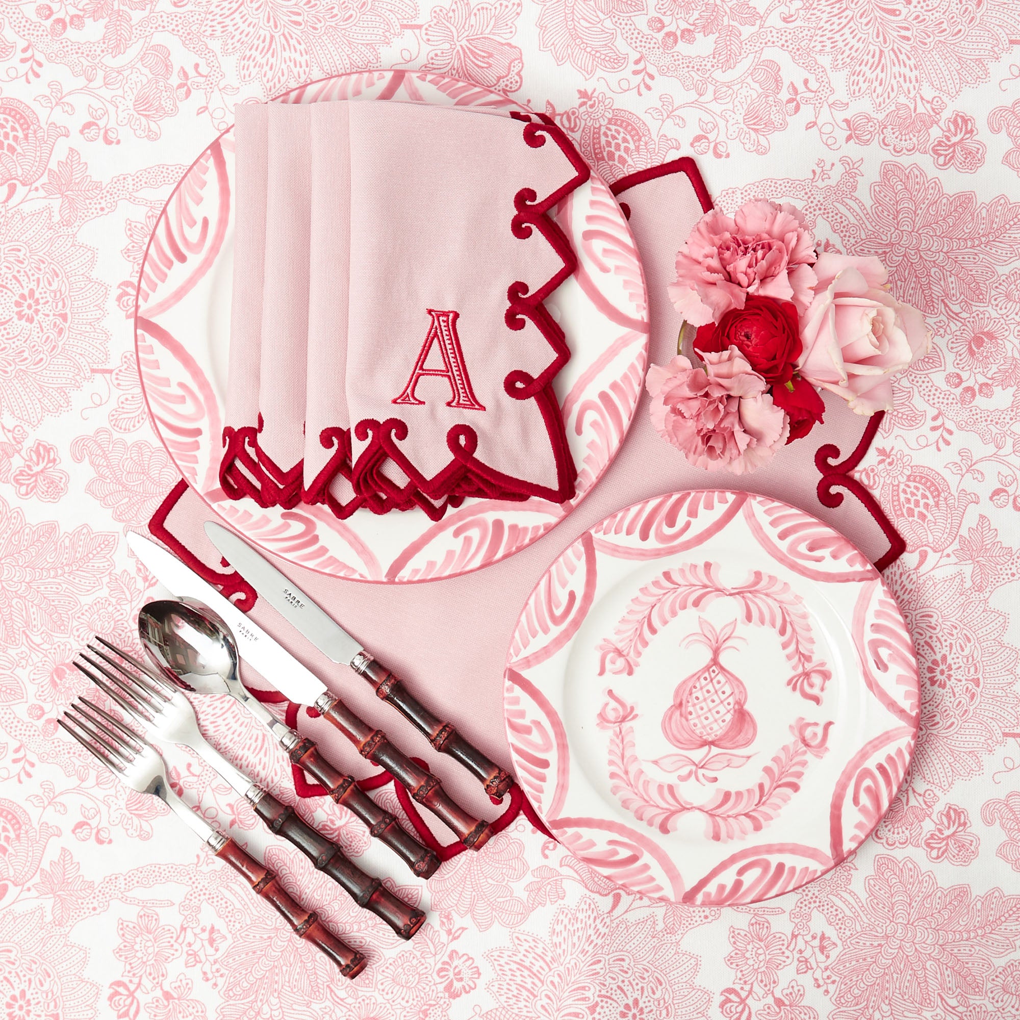 Angelina Pink & Red Placemats & Napkins (Set of 4)