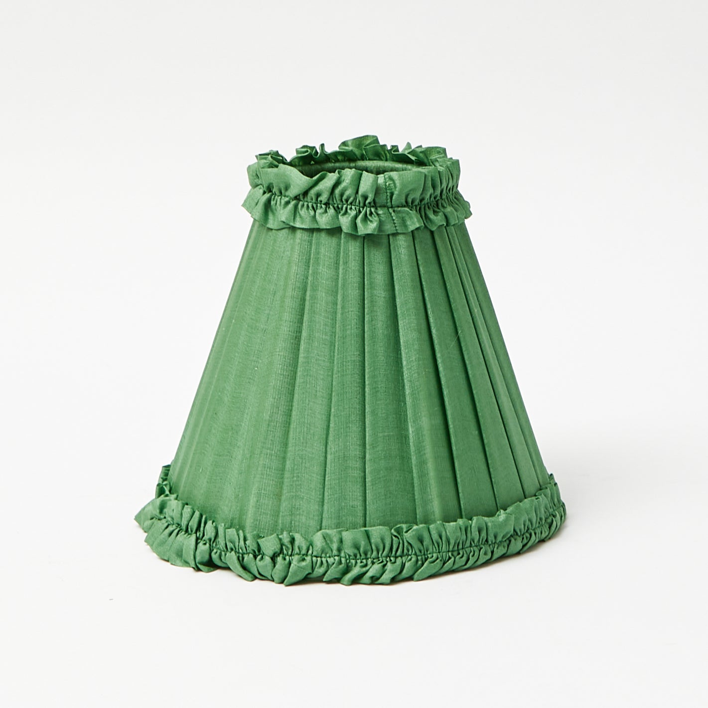 Rattan Ursula Rechargeable Lamp with Green Frilled Silk Shade (18cm)