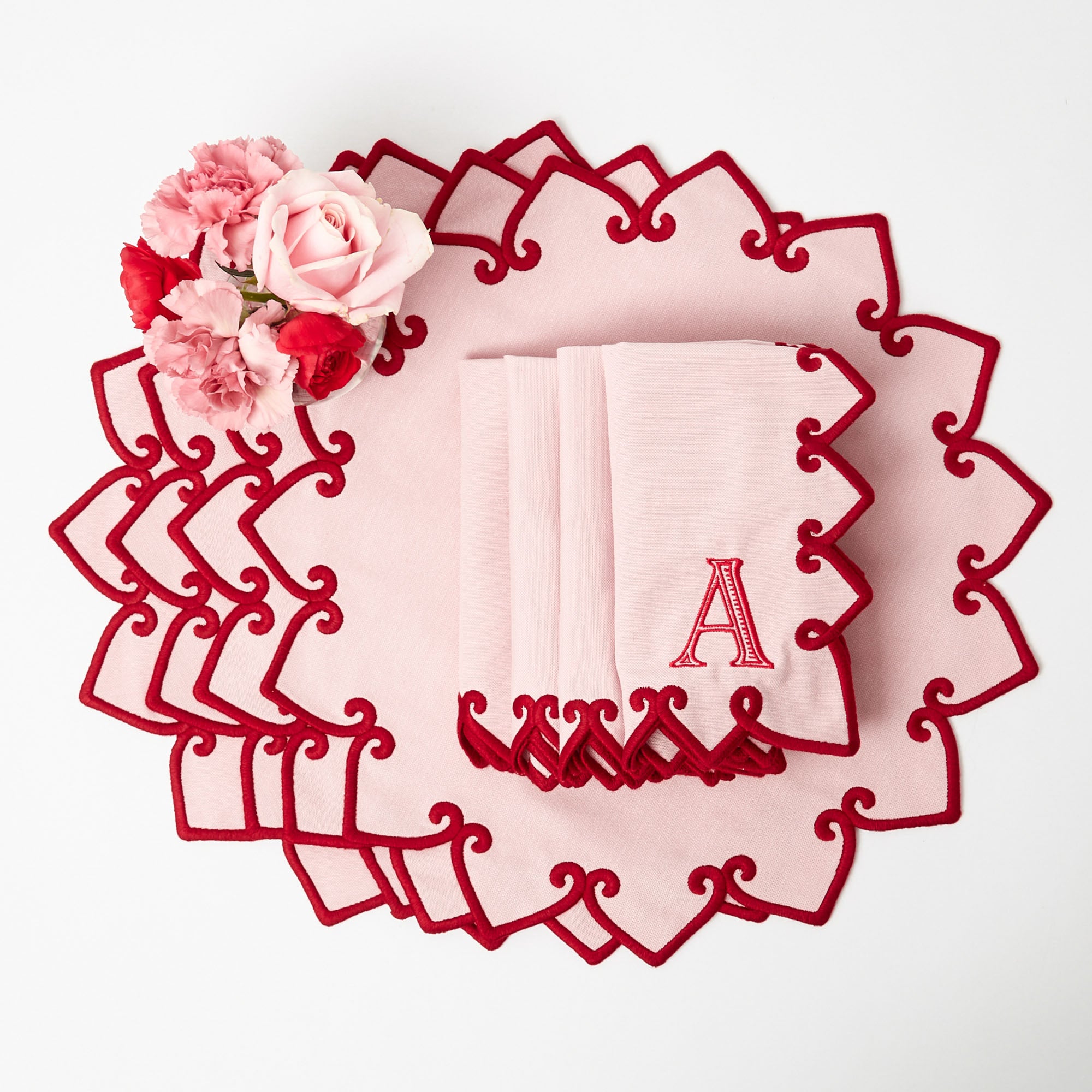 Angelina Pink & Red Placemats & Napkins (Set of 4)