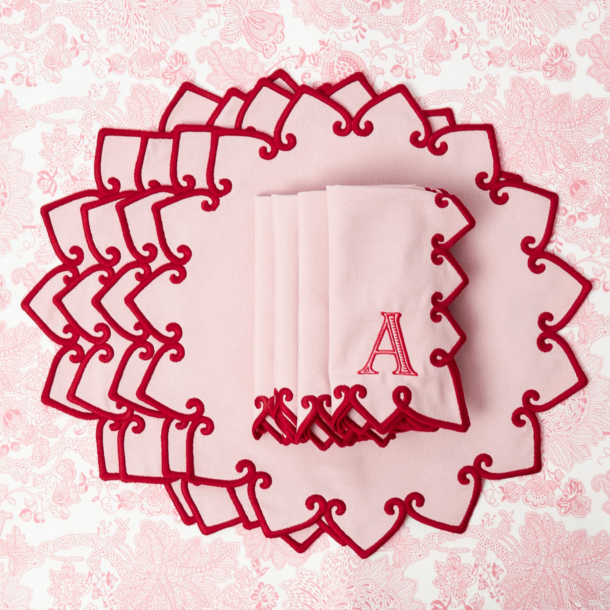 Angelina Pink & Red Placemats & Napkins (Set of 4)