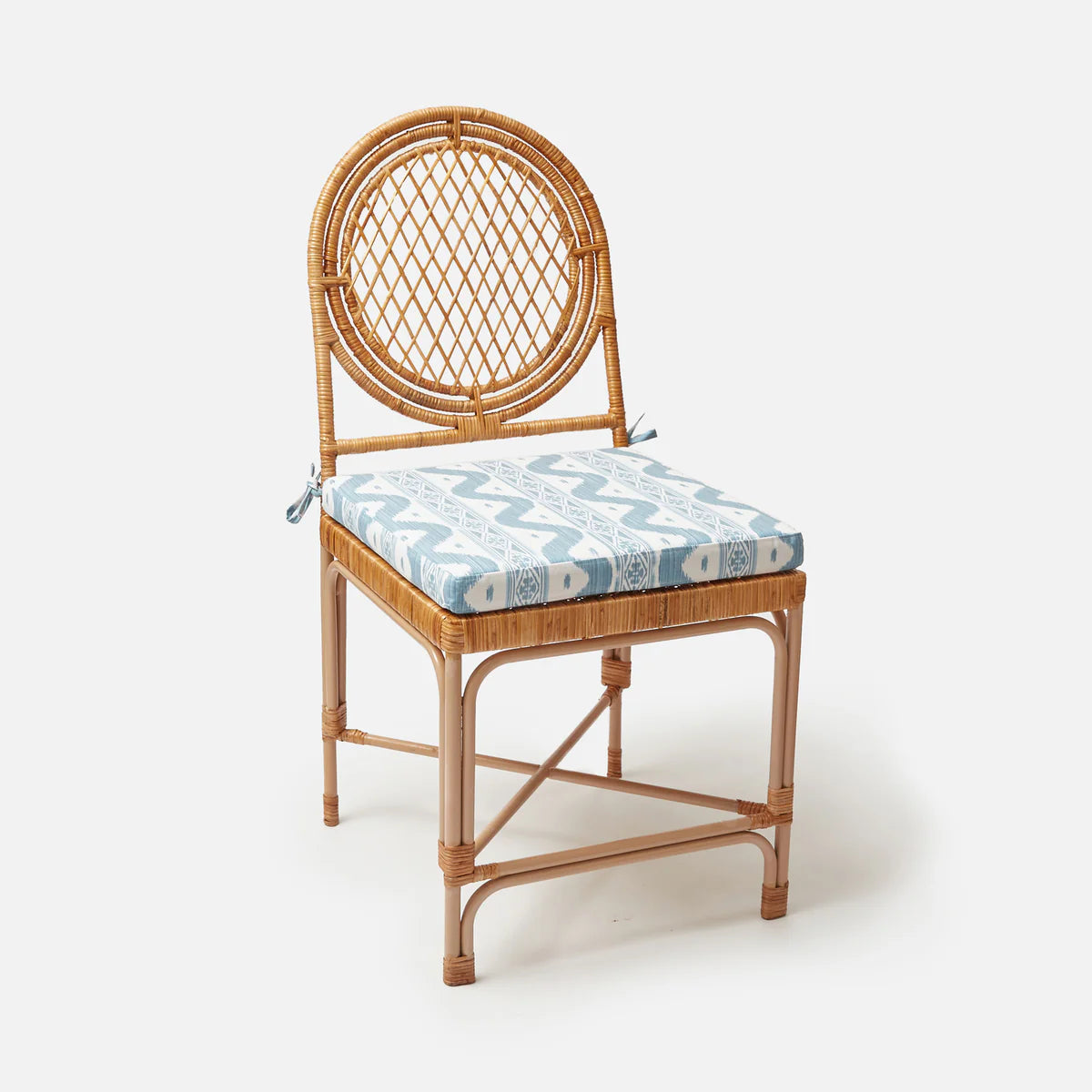 Vivienne Rattan Chair with Ikat Seat Pad Cushion