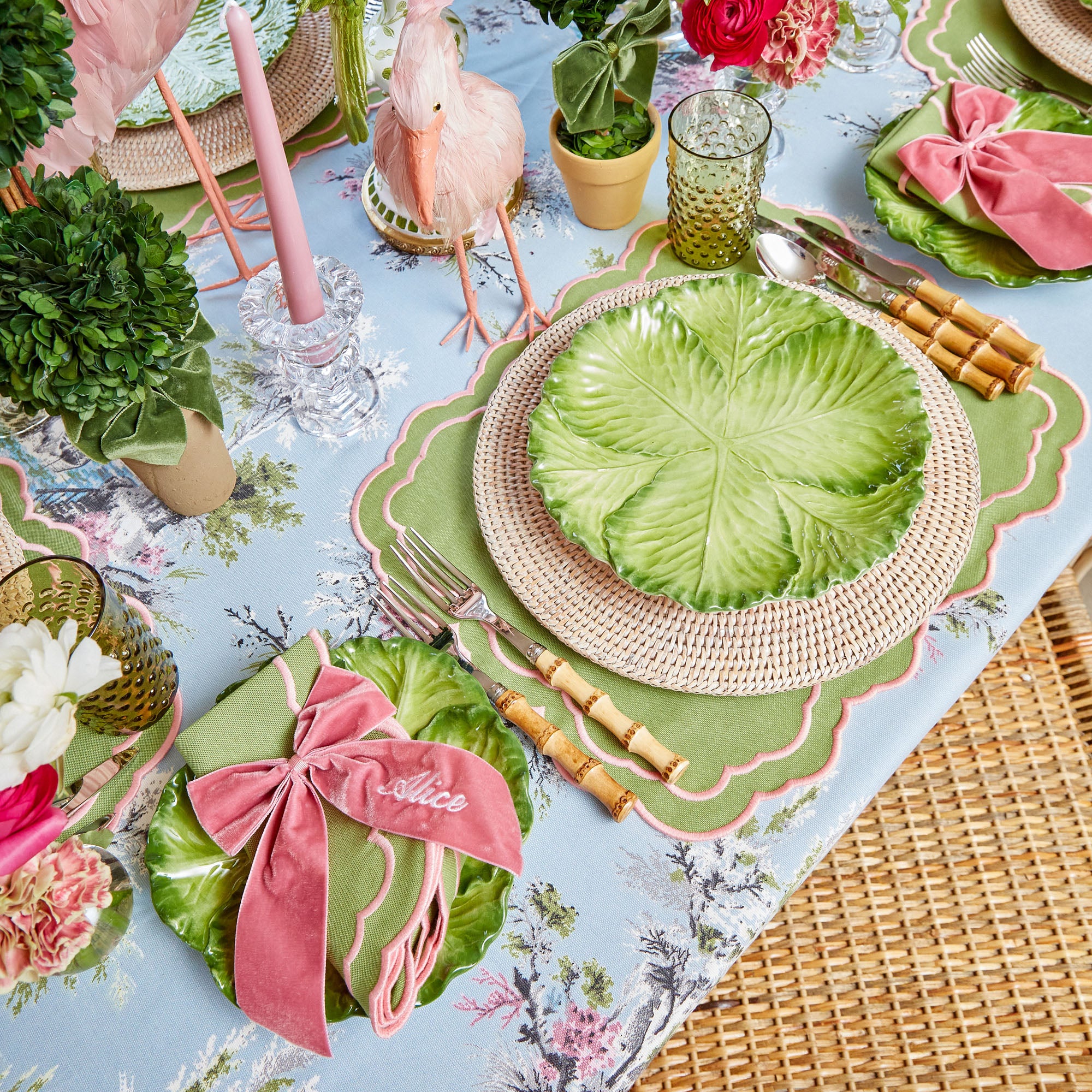 Valérie Green & Pink Placemats & Napkins (Set of 4)