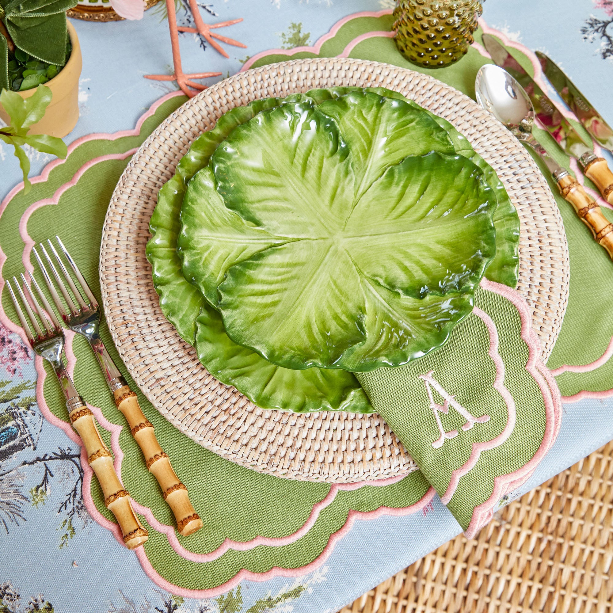 Valérie Green & Pink Placemats & Napkins (Set of 4)