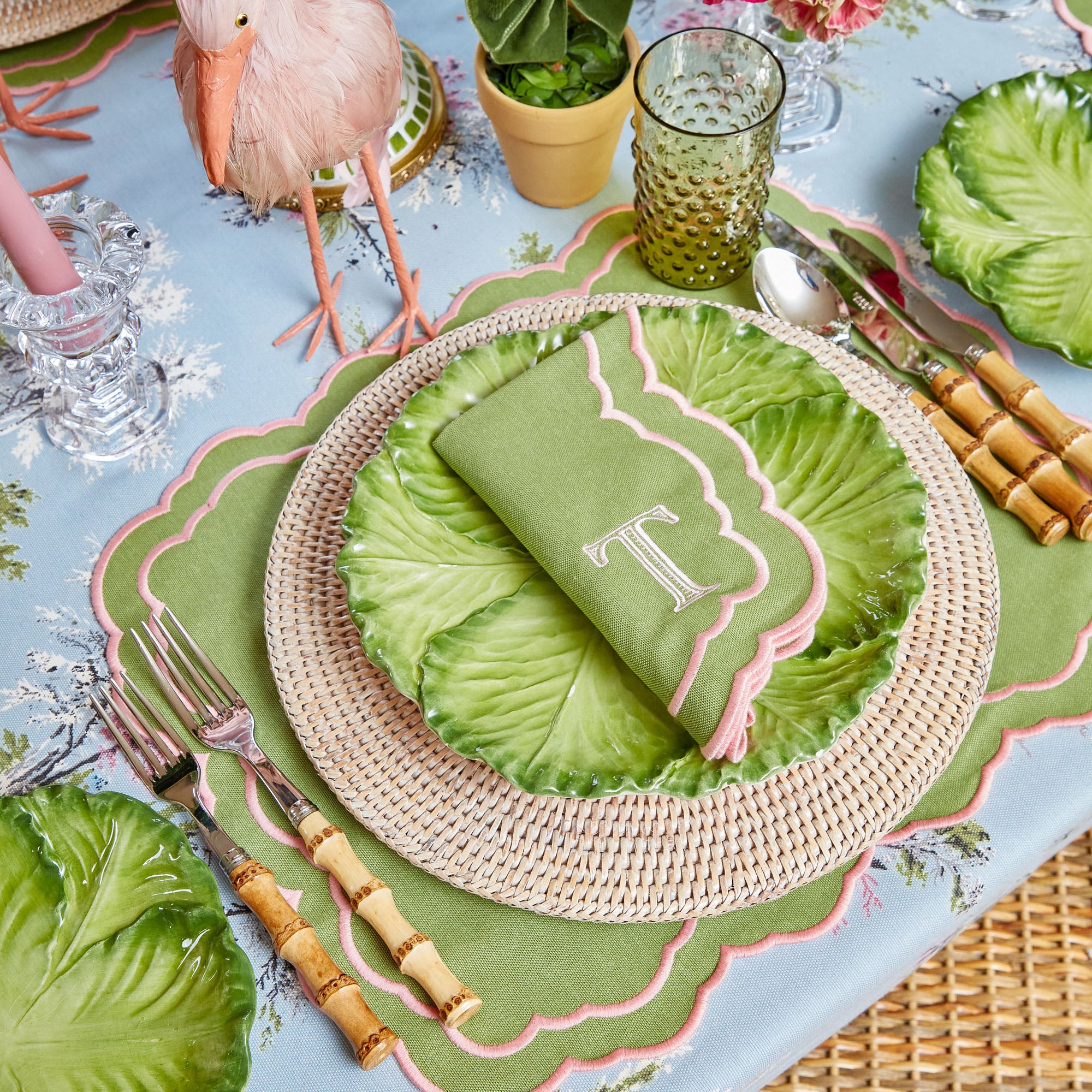 Valérie Green & Pink Placemats & Napkins (Set of 4)