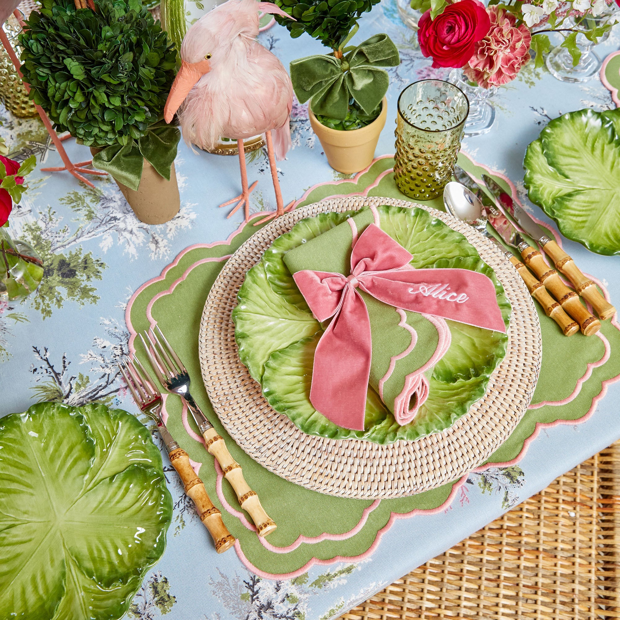 Valérie Green & Pink Placemats & Napkins (Set of 4)