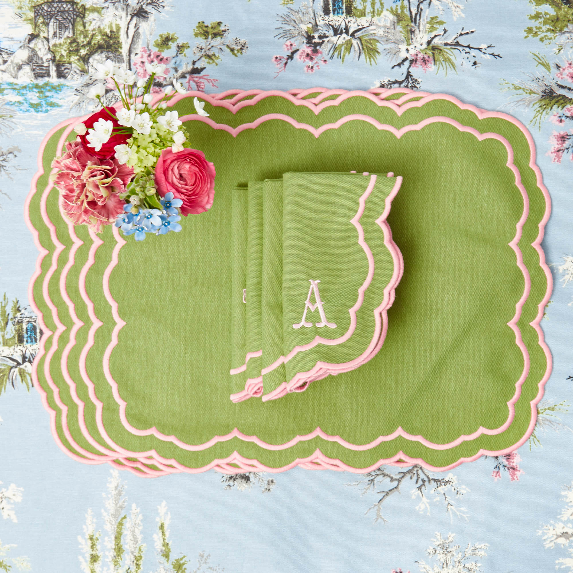 Valérie Green & Pink Placemats & Napkins (Set of 4)