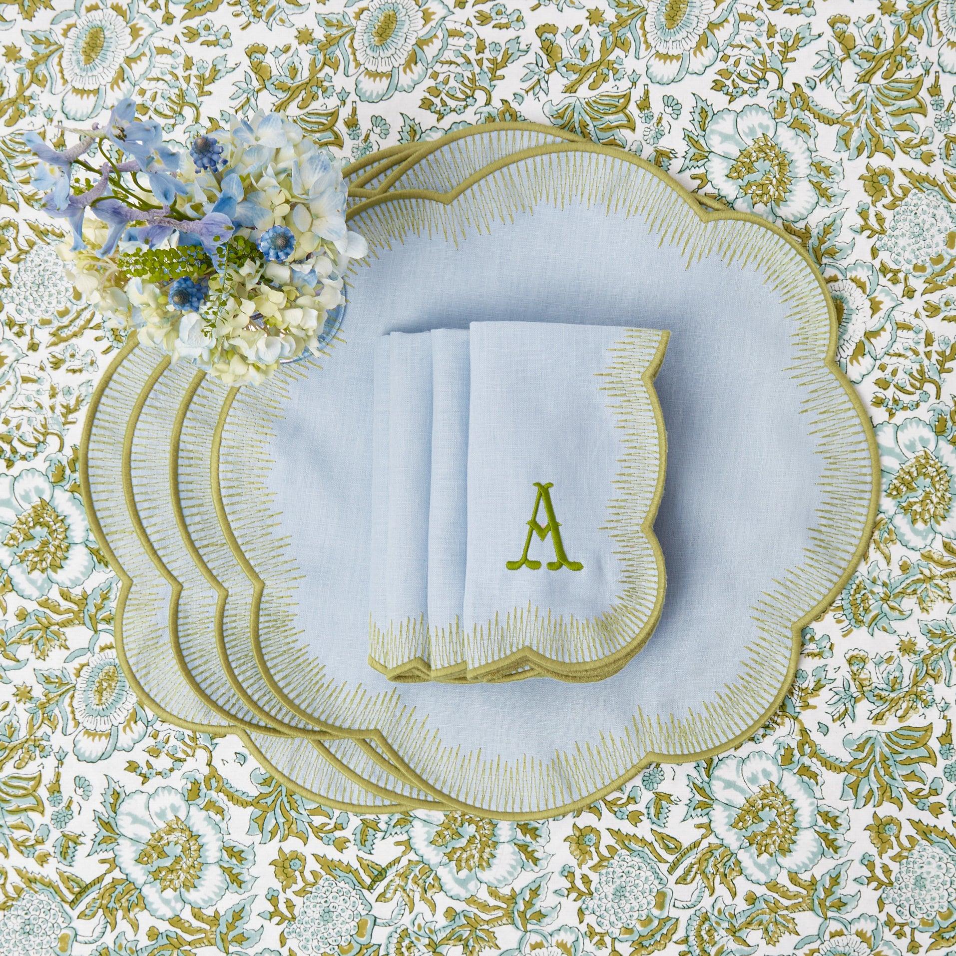 Alathea Blue & Green Linen Napkins (Set of 4) - Mrs. Alice