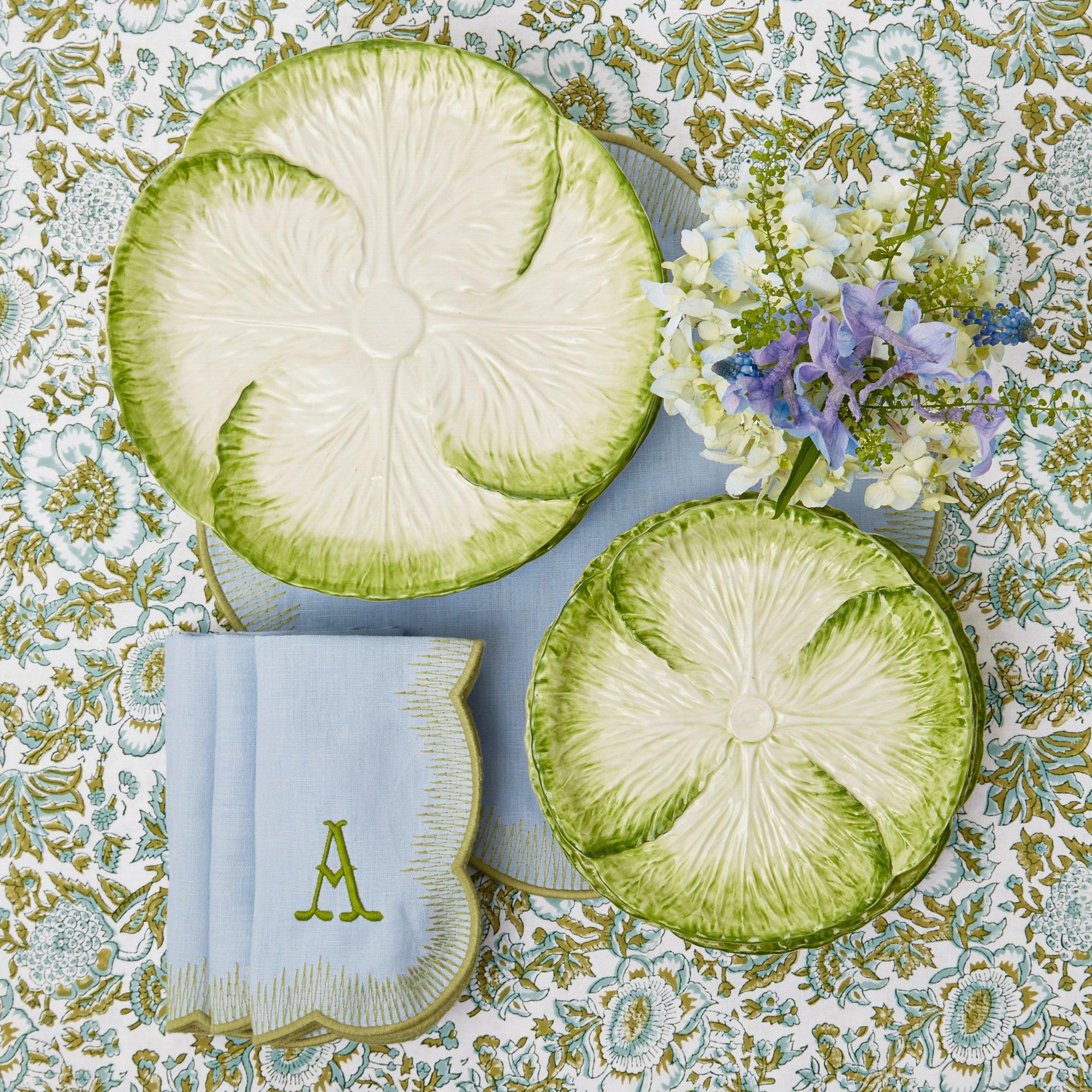 Alathea Blue & Green Linen Napkins (Set of 4) - Mrs. Alice