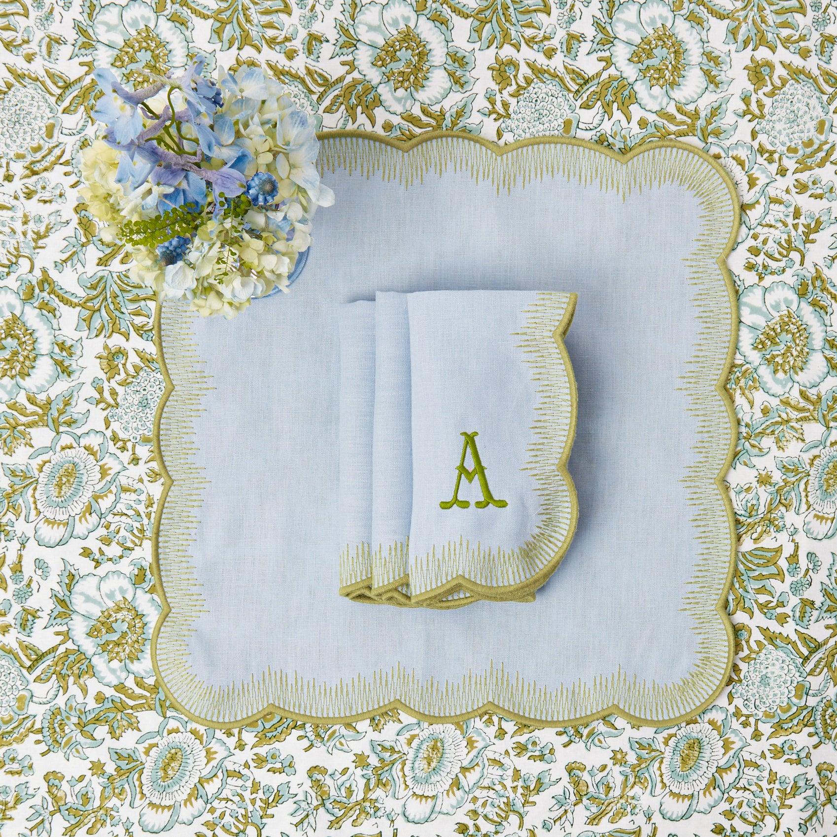 Alathea Blue & Green Linen Napkins (Set of 4) - Mrs. Alice