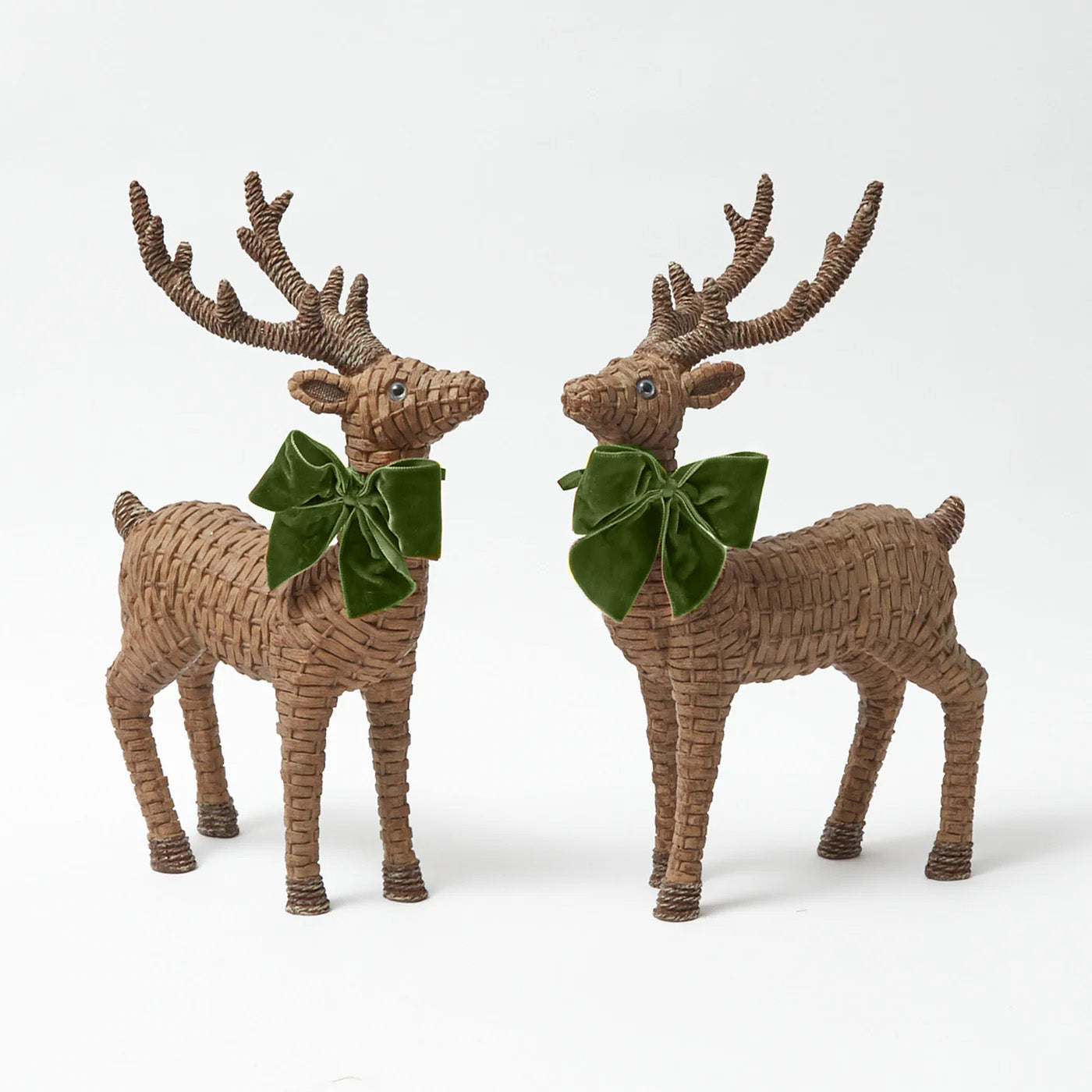 Large Rattan Reindeer with Green Velvet Bows (Pair) - 40cm