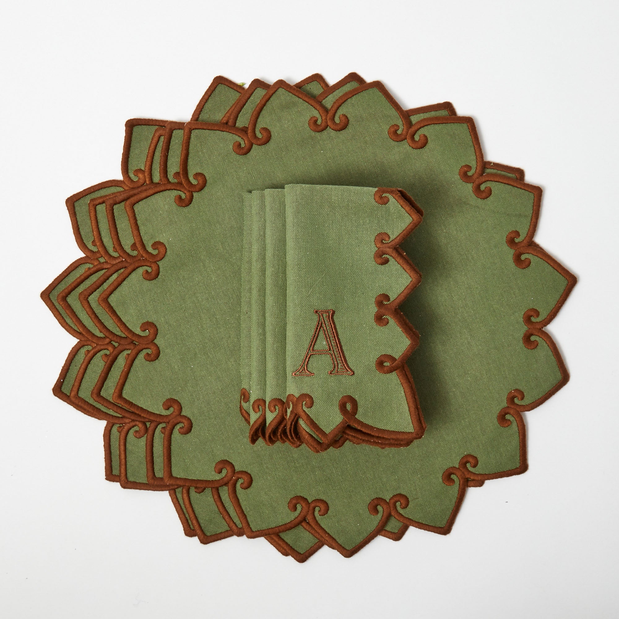 Angelina Forest Green & Brown Placemats (Set of 4) – perfect for a warm and inviting dining ambiance.