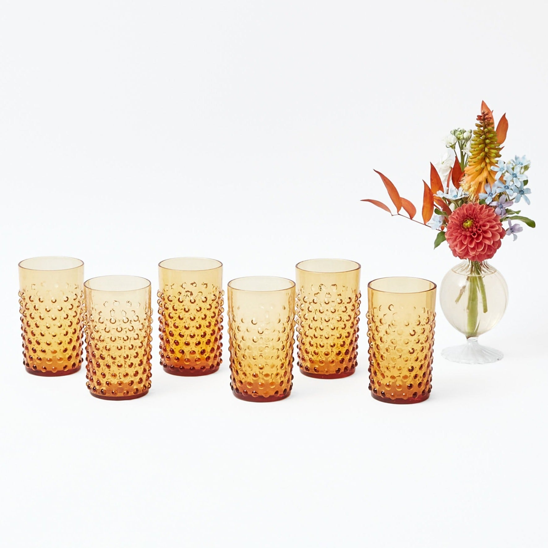 Amber Hobnail Glasses (Set of 6)