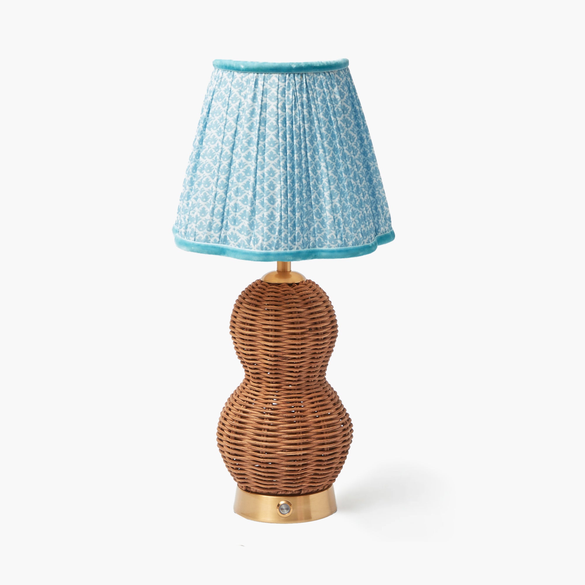 Rattan Bardot Rechargeable Lamp with Blue Lotus Shade (18cm)