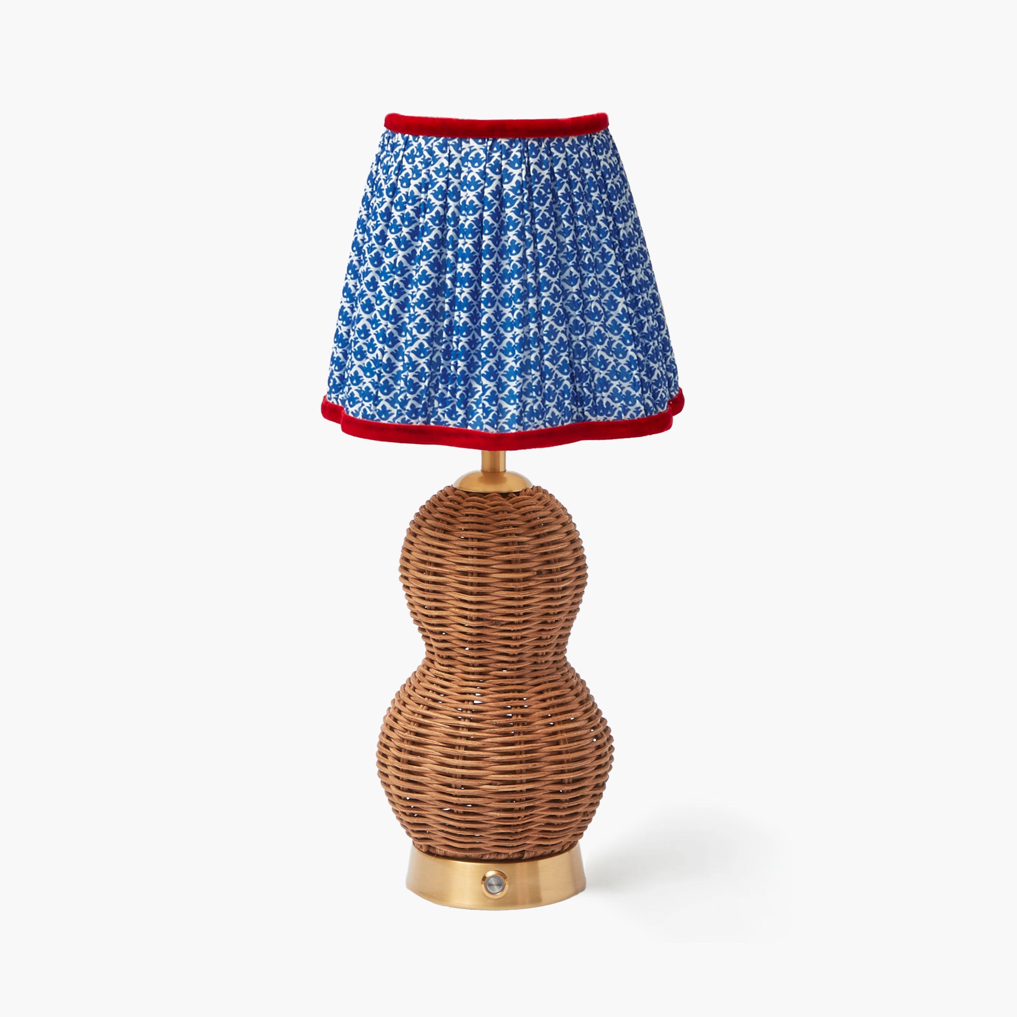 Rattan Bardot Rechargeable Lamp with Cobalt & Red Lotus Shade (18cm)