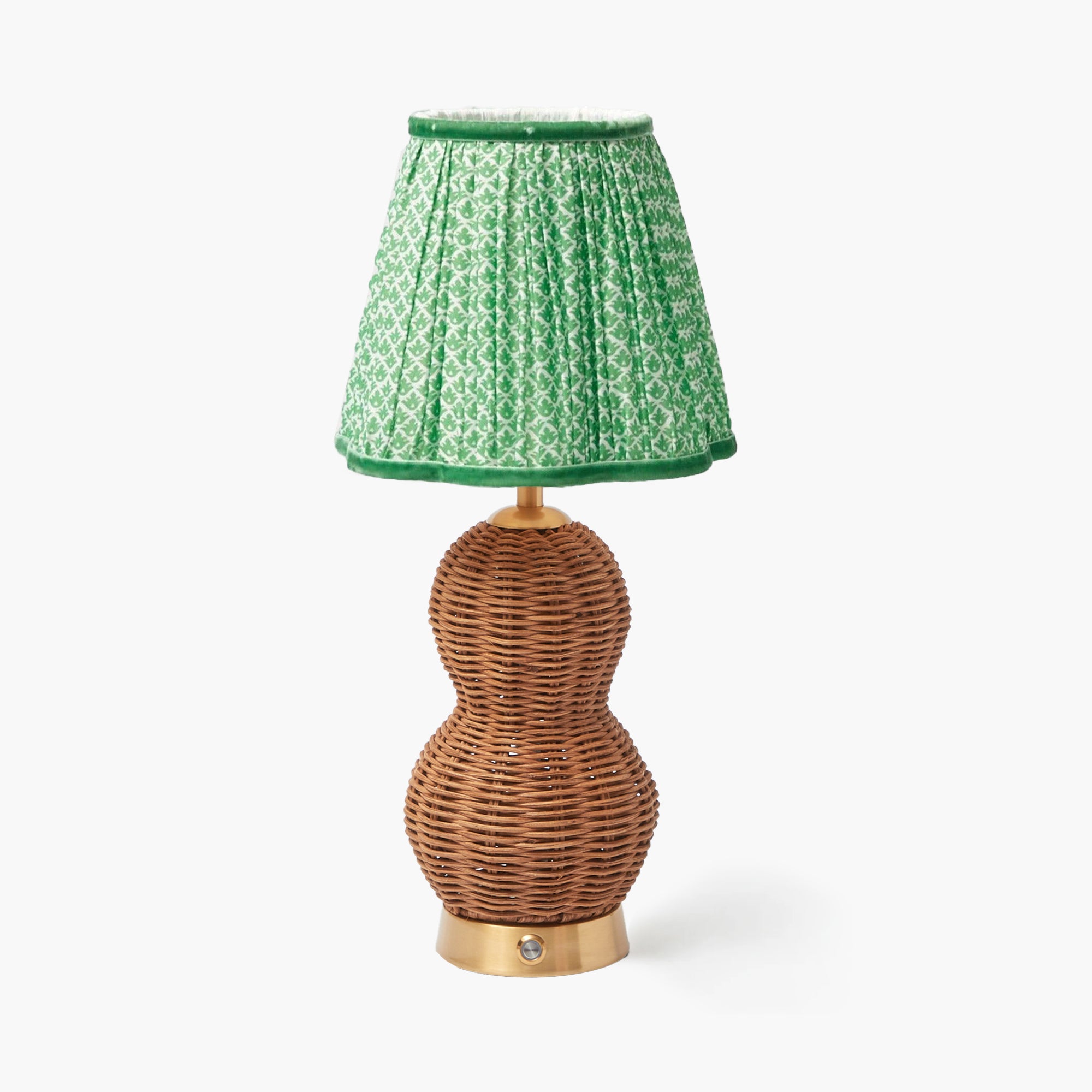 Rattan Bardot Rechargeable Lamp with Green Lotus Shade (18cm)