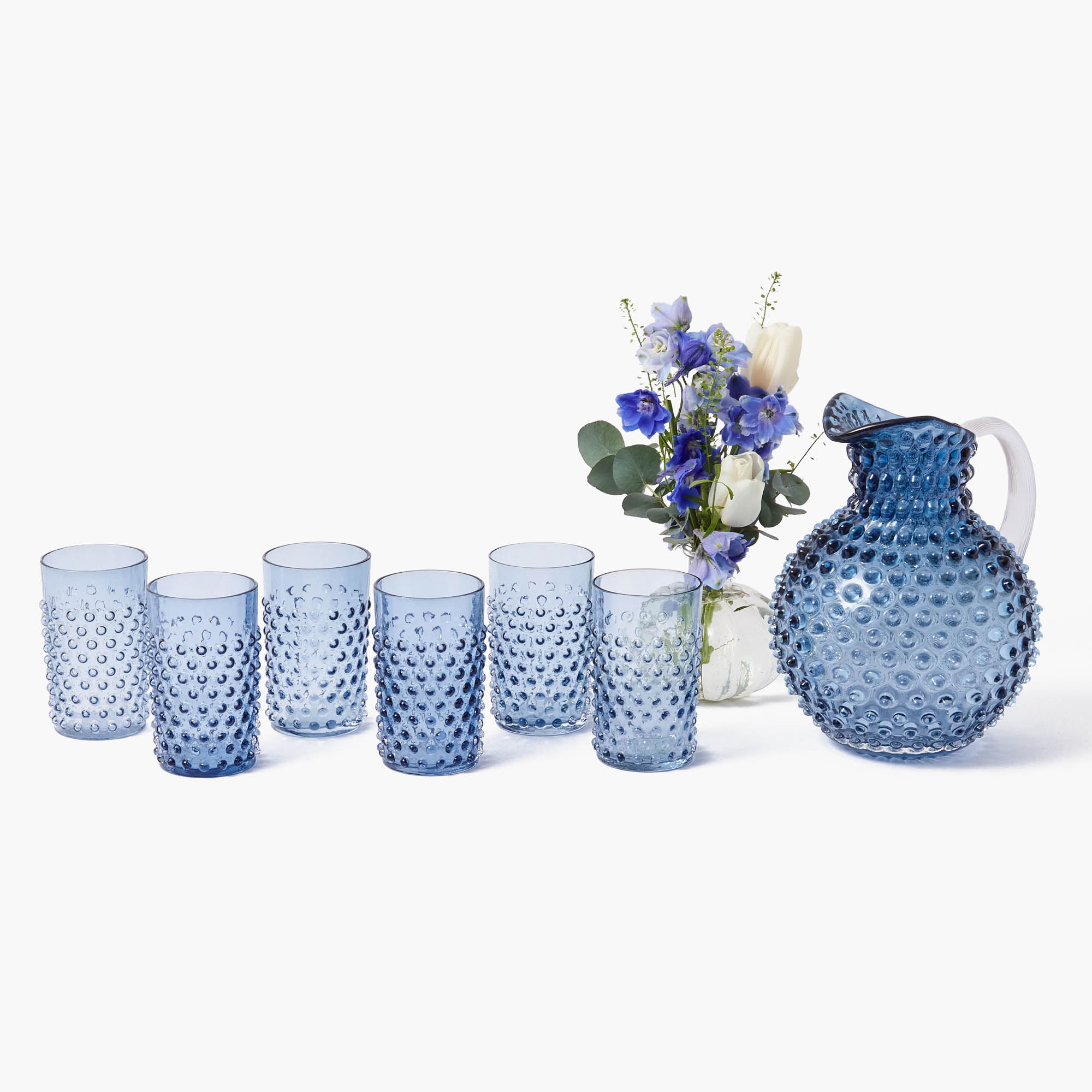 Navy Hobnail Glasses & Jug Set