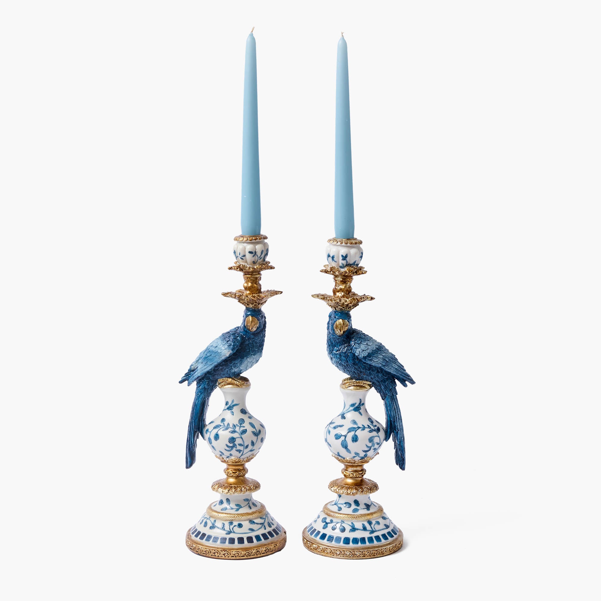 Blue Parrot Candle Holder (Pair)