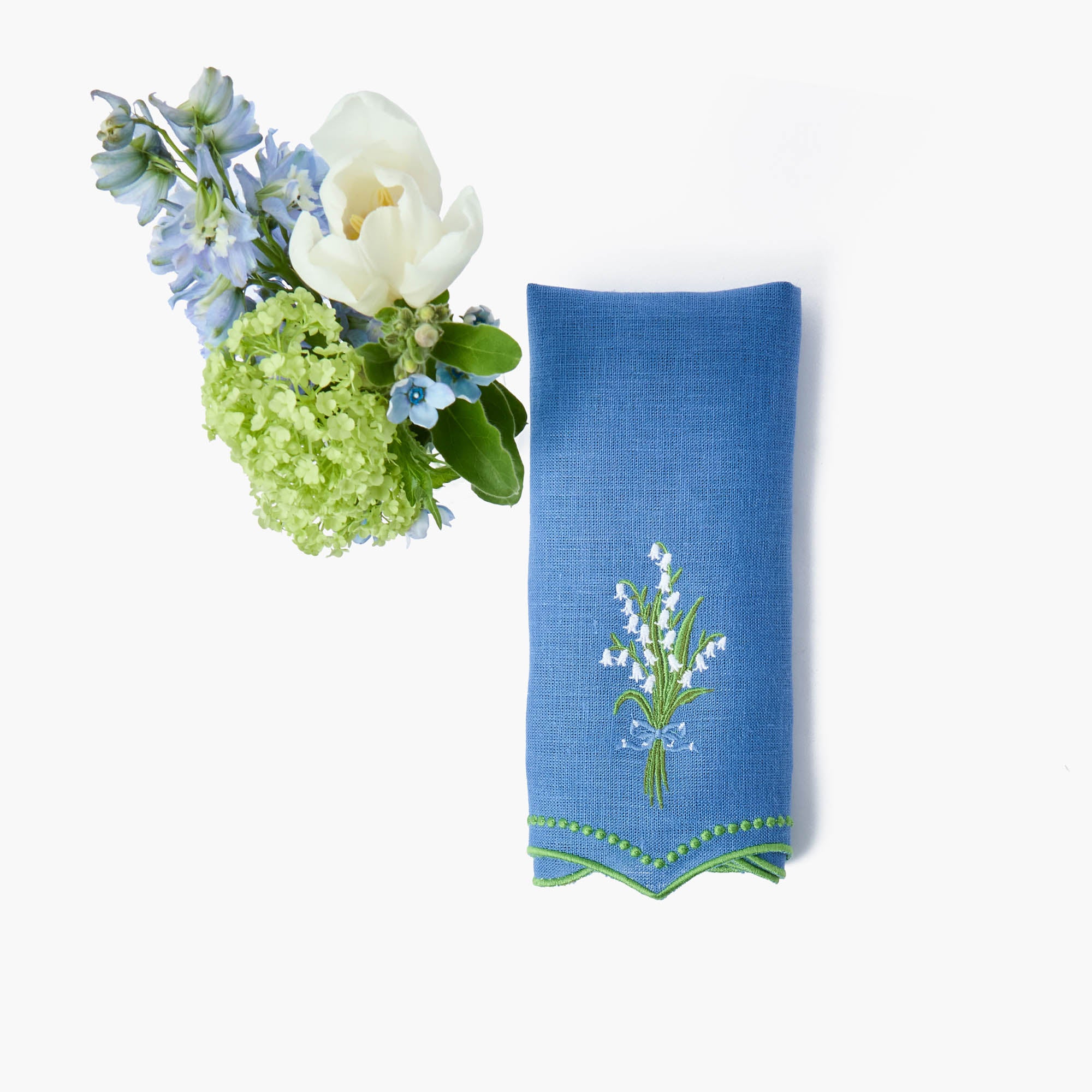 Lily of the Valley Blue Linen Napkins (Set of 4)