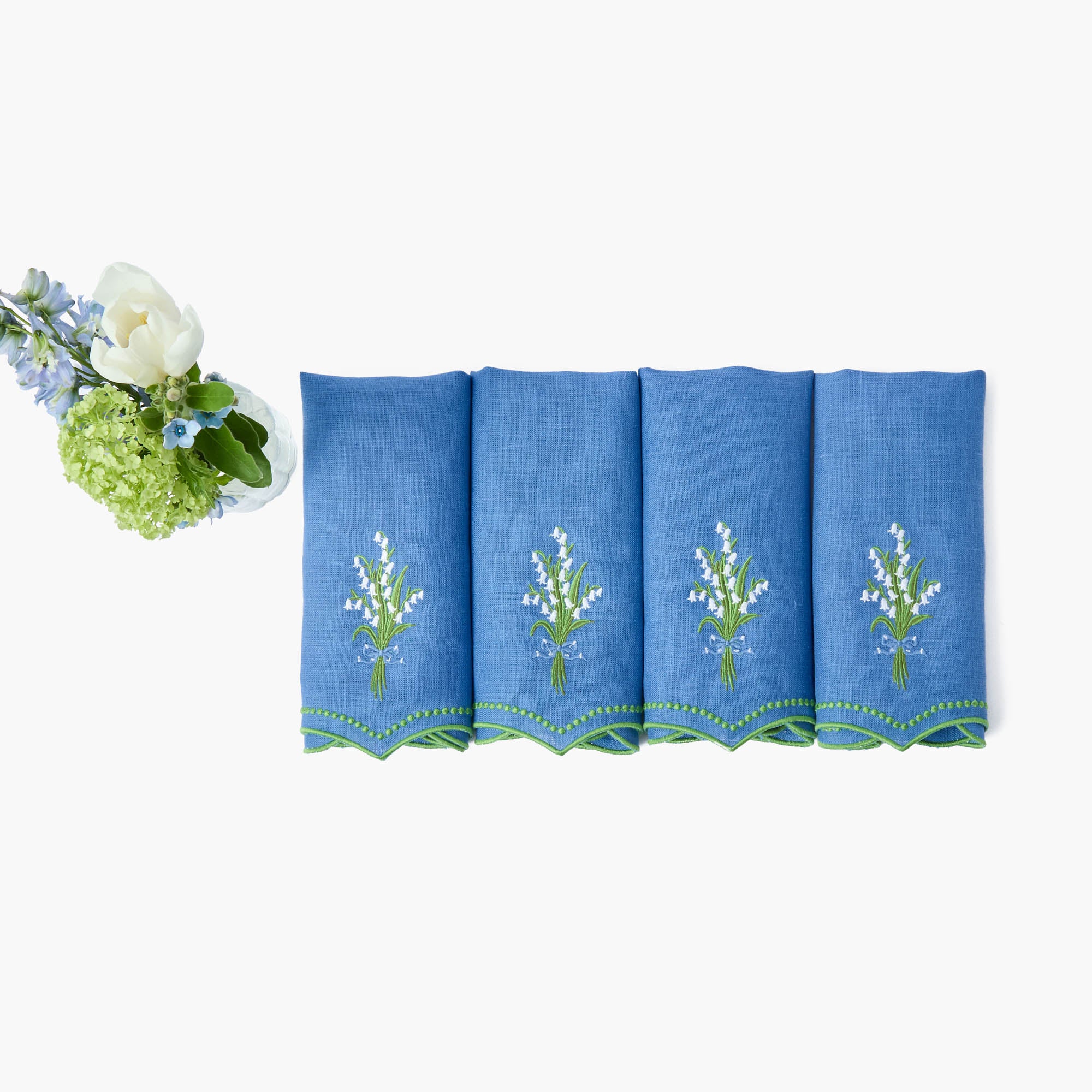 Lily of the Valley Blue Linen Napkins (Set of 4)