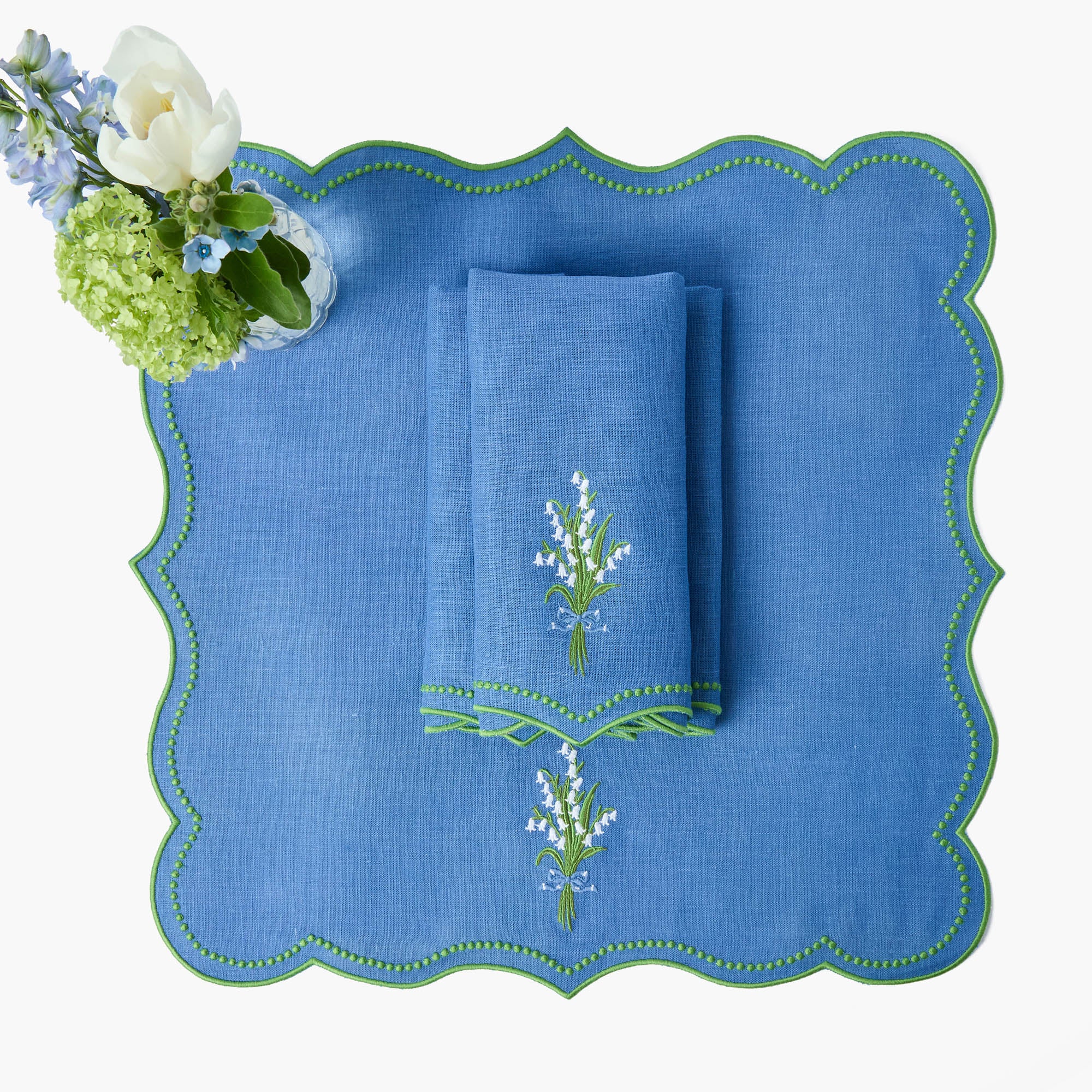 Lily of the Valley Blue Linen Napkins (Set of 4)