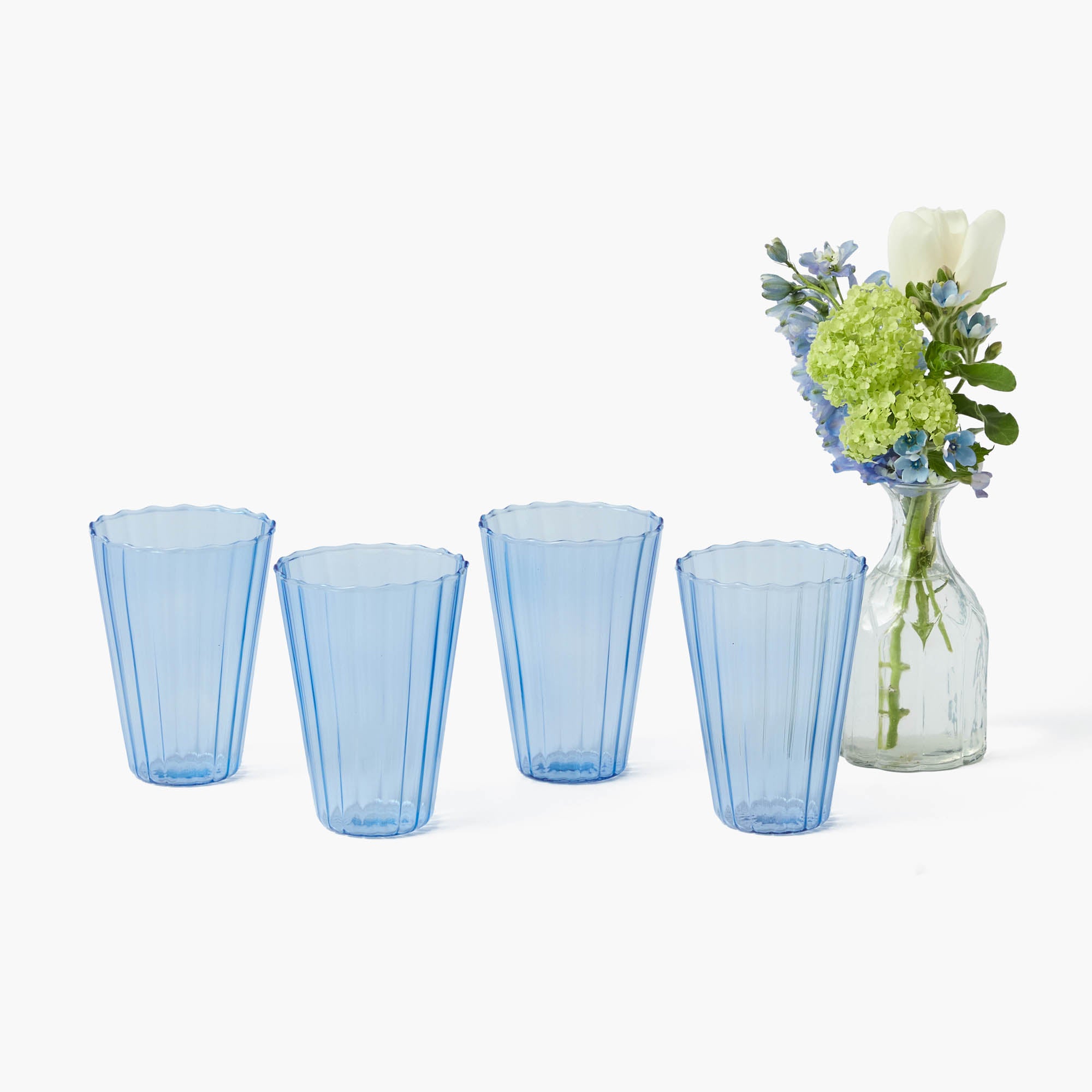 Blue Fluted Water Glasses (Set of 4)