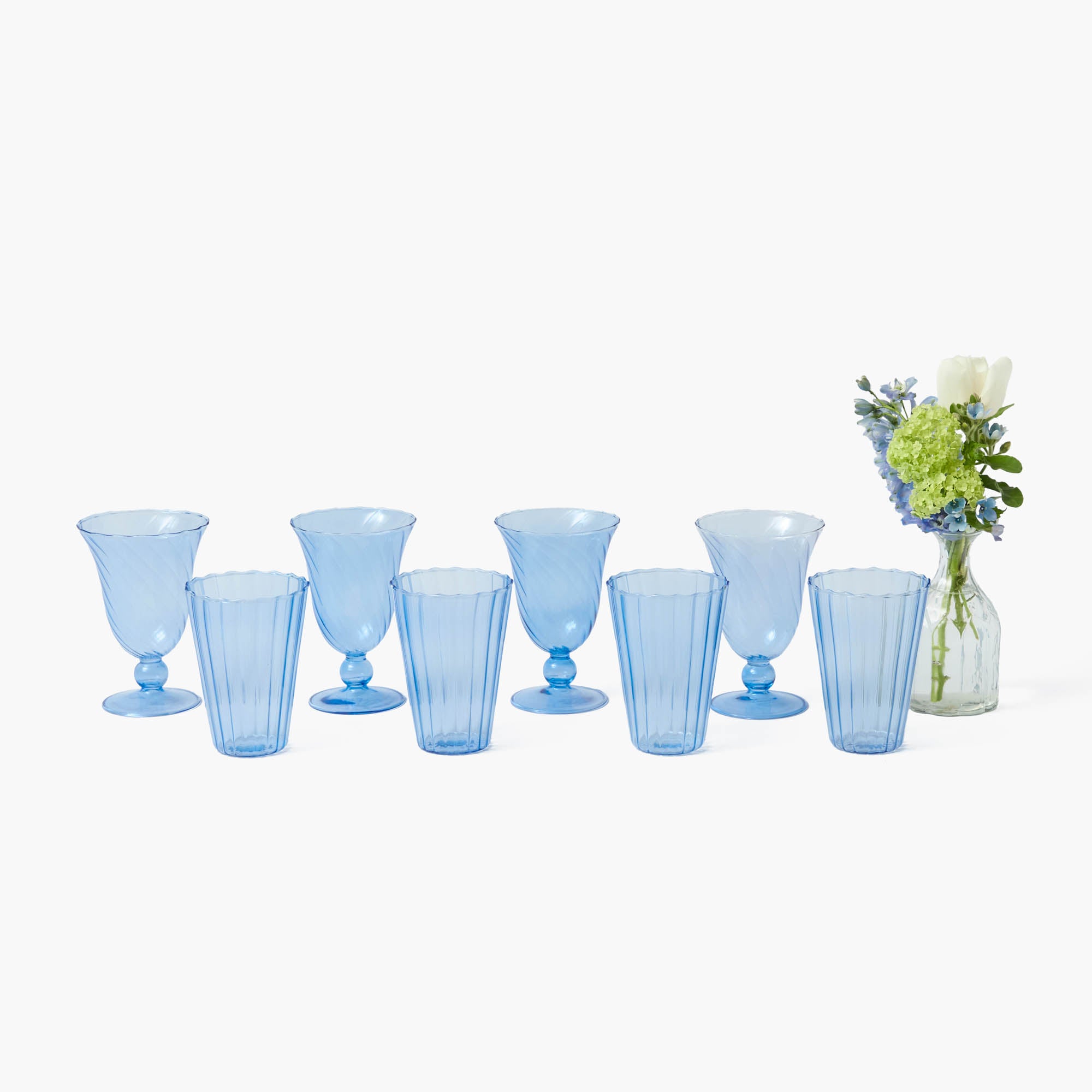 Blue Fluted Glassware (Set of 8)