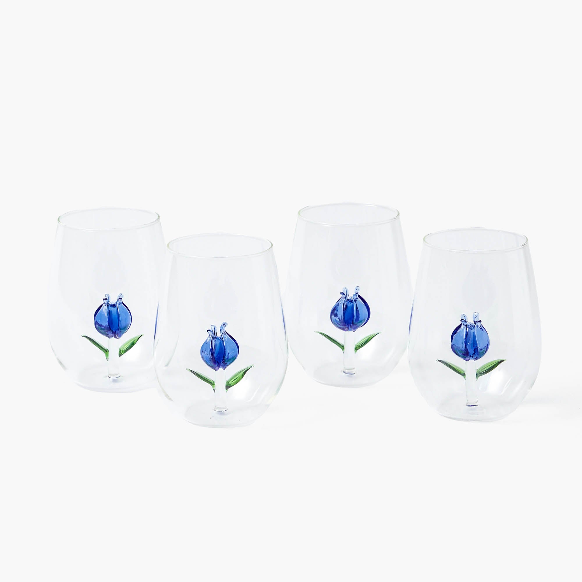 Blue Tulip Glasses (Set of 4)