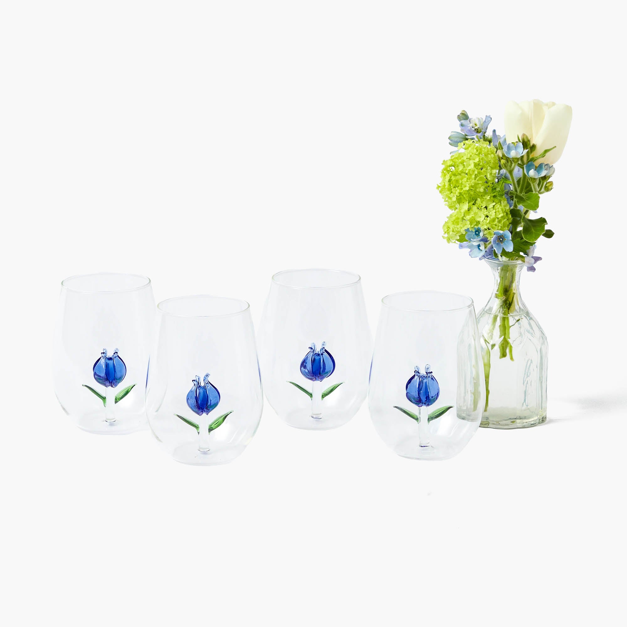 Blue Tulip Glasses (Set of 4)