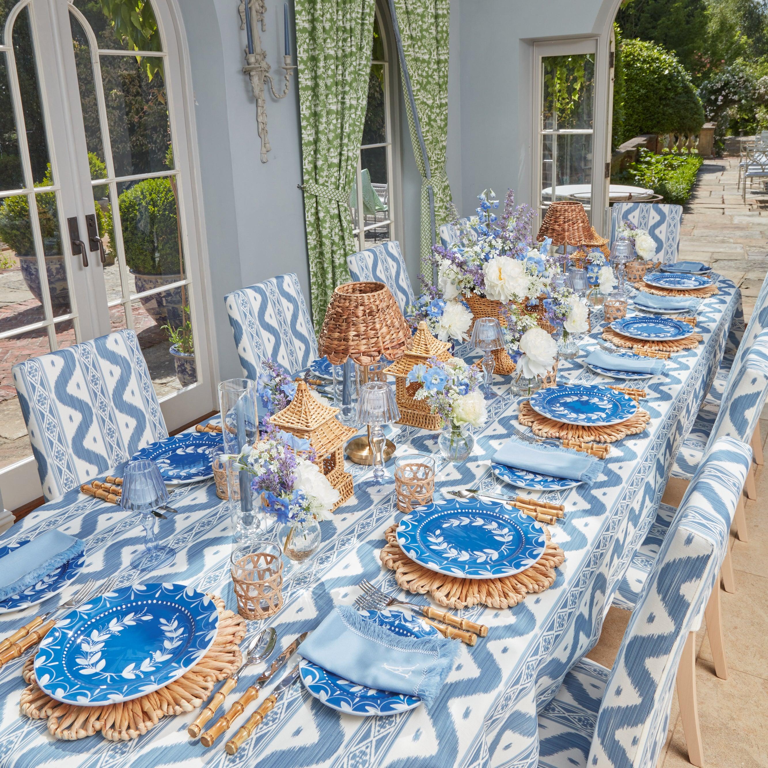 Blue & White Fringe Dinner Napkins (4)