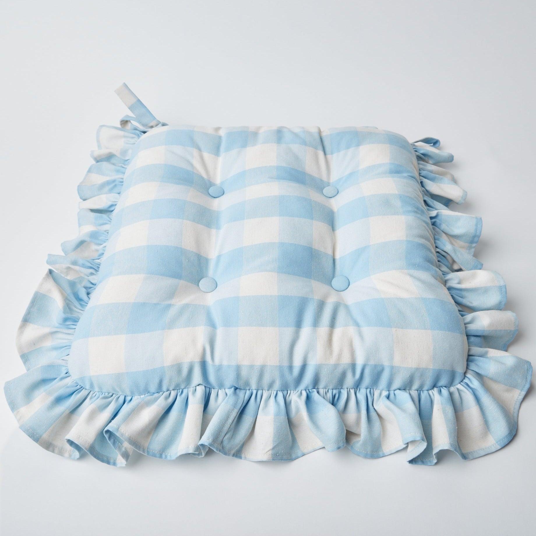 Blue Gingham Ruffle Seat Pad Cushion - Mrs. Alice