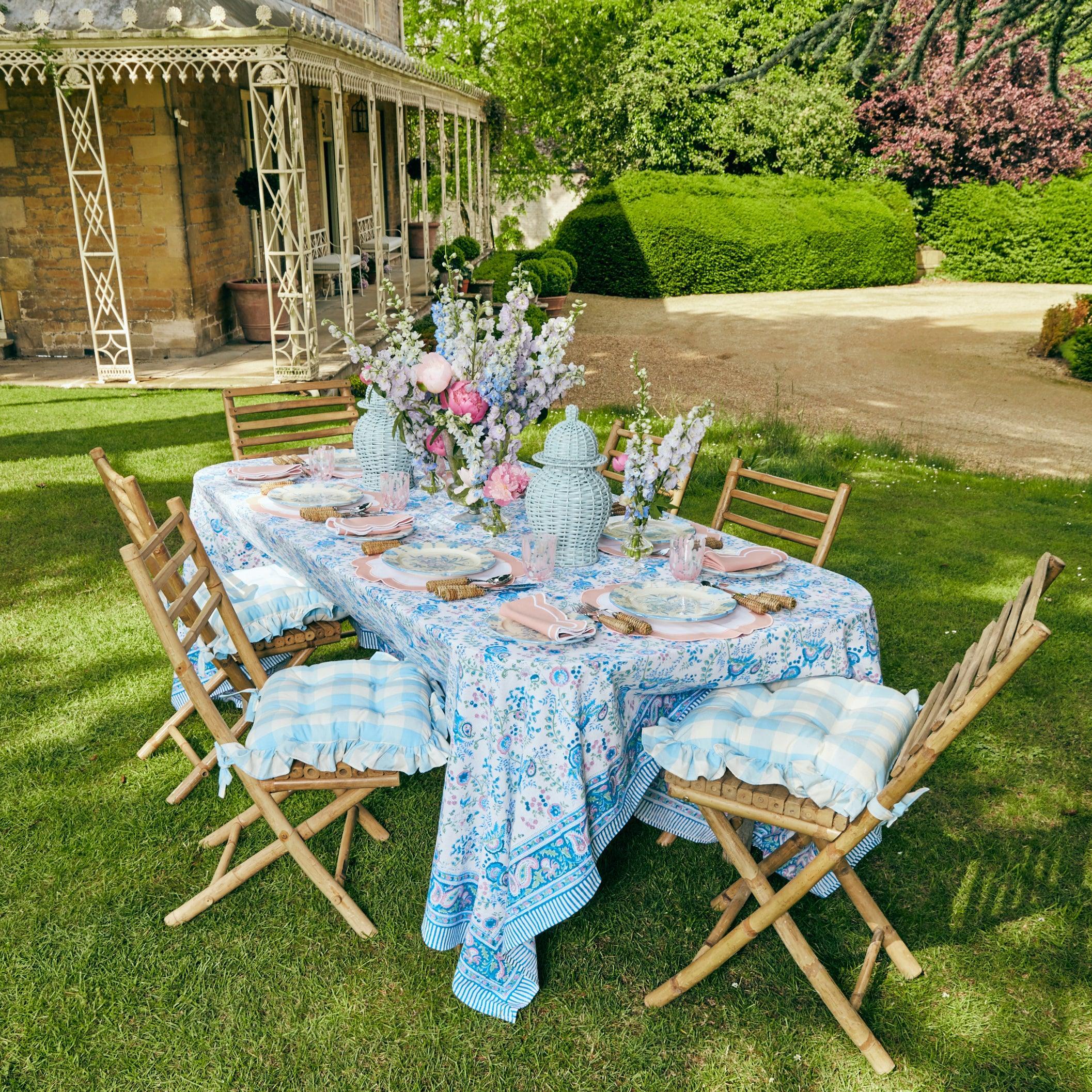 Blue Gingham Ruffle Seat Pad Cushion Set of 4 Mrs. Alice