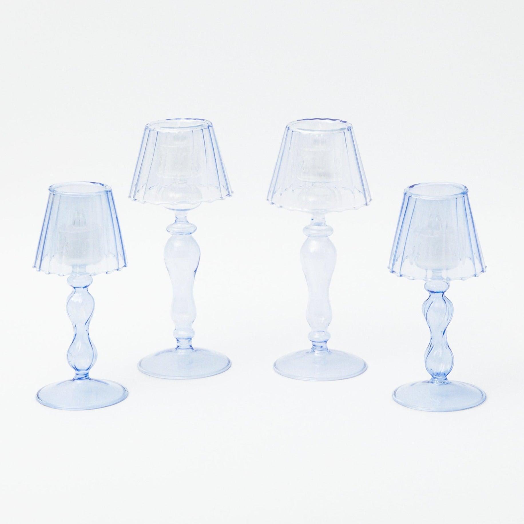 Blue Glass Lantern Tea Light Holder Set