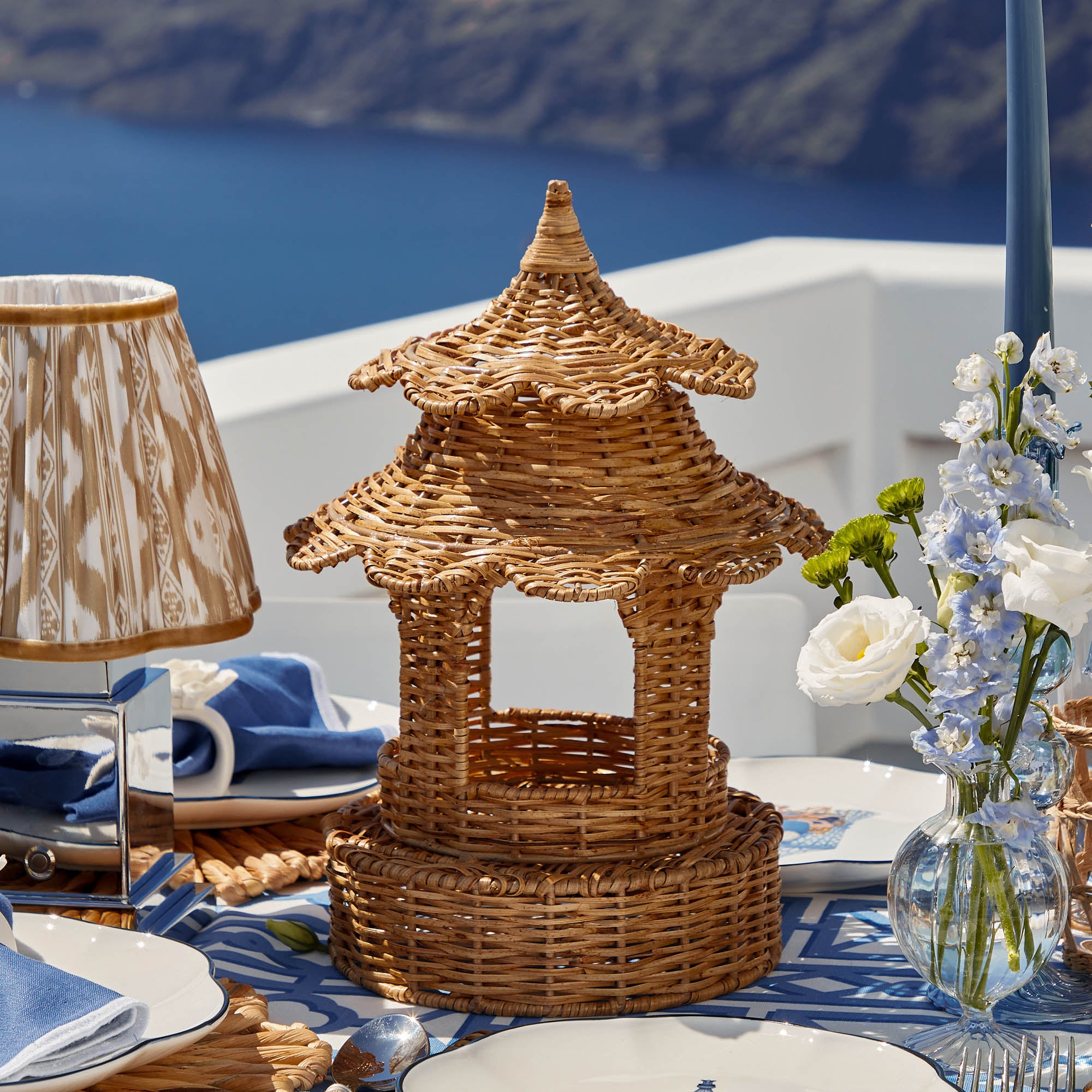 Round Scalloped Rattan Pagoda Lantern