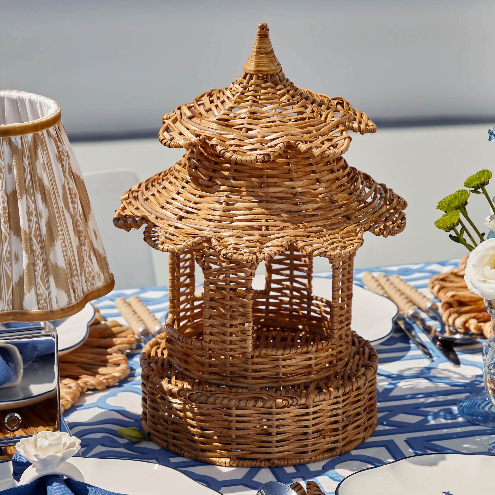 Round Scalloped Rattan Pagoda Lantern