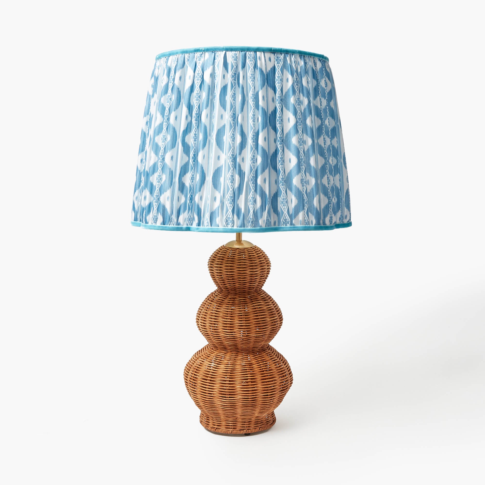 Rattan Brigitte Lamp with Blue Ikat Shade (40cm)