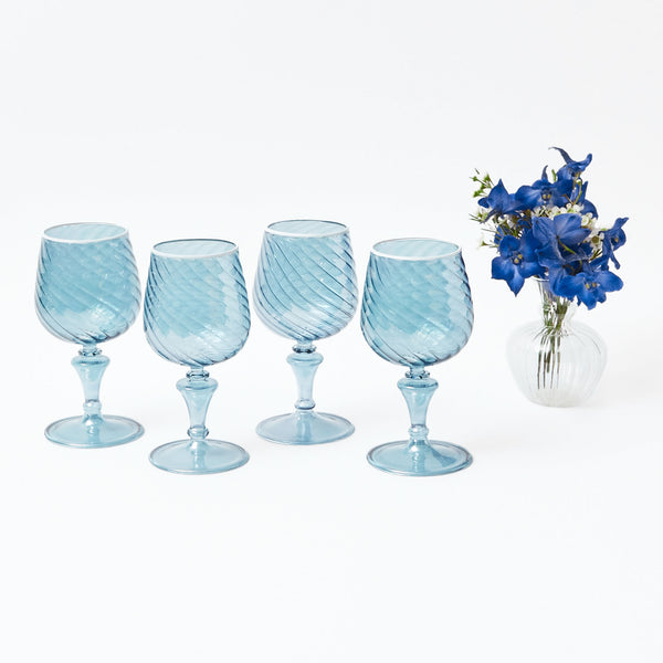 Blue and White Rim Frilled Glasses (Set of 4) – Mrs. Alice