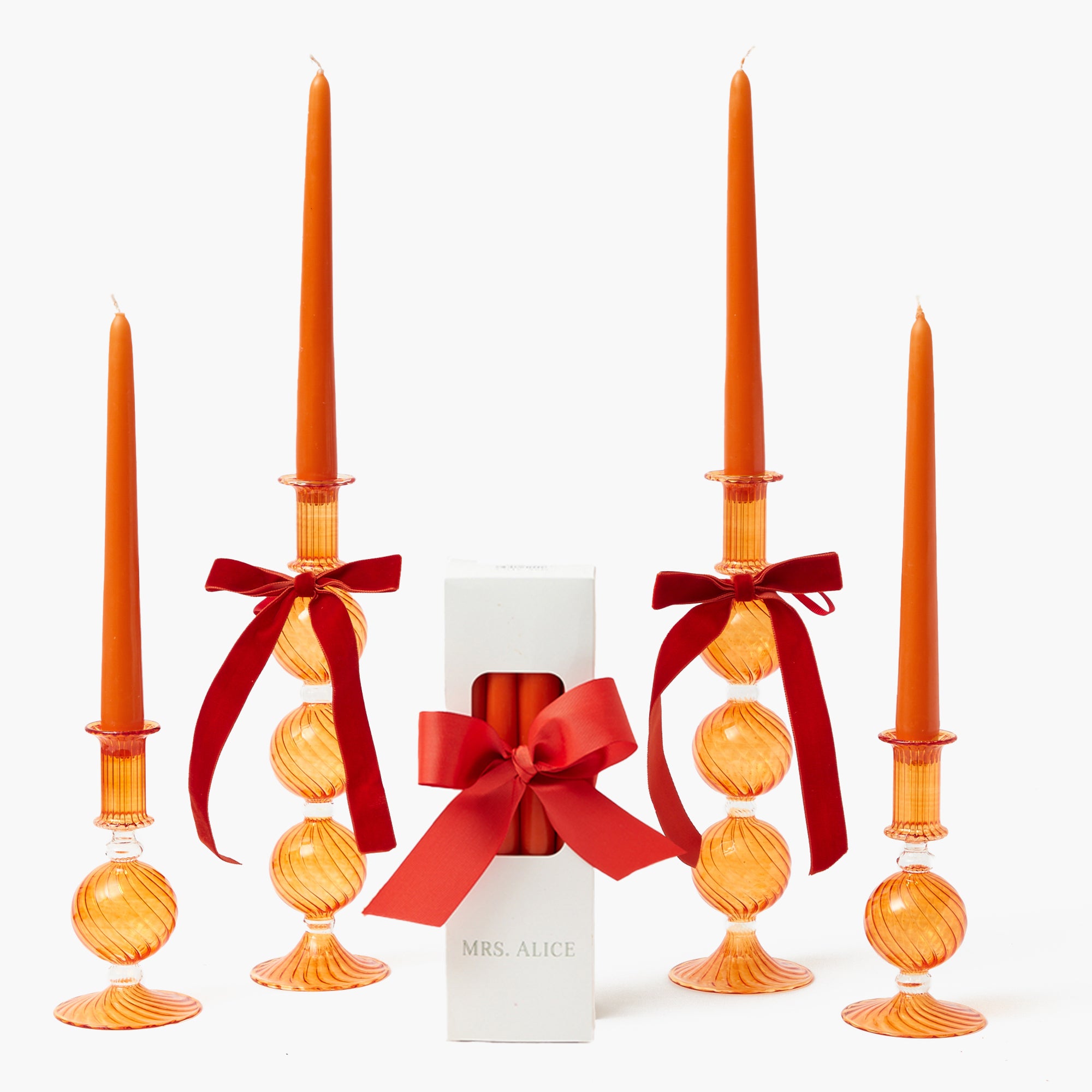 Camille Orange Ribboned Candle Set