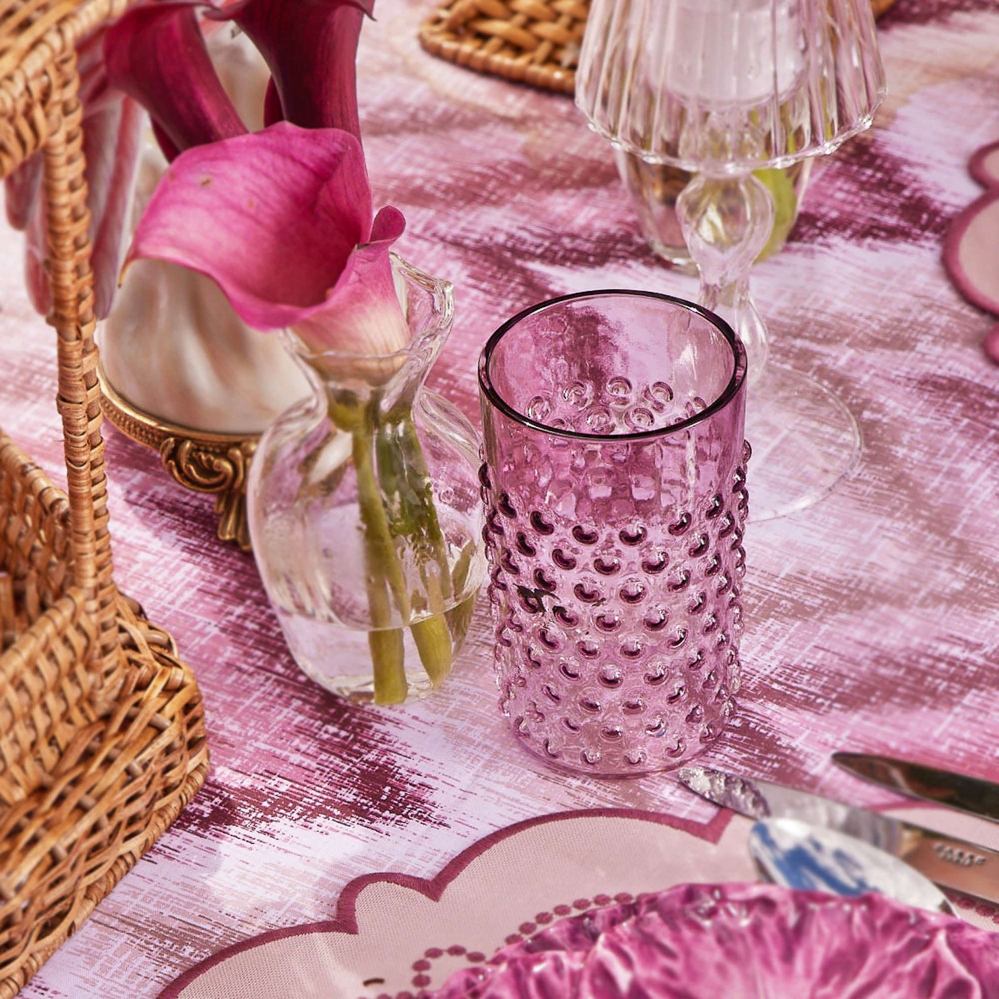 Purple Hobnail Jug & Glasses (Set of 6)