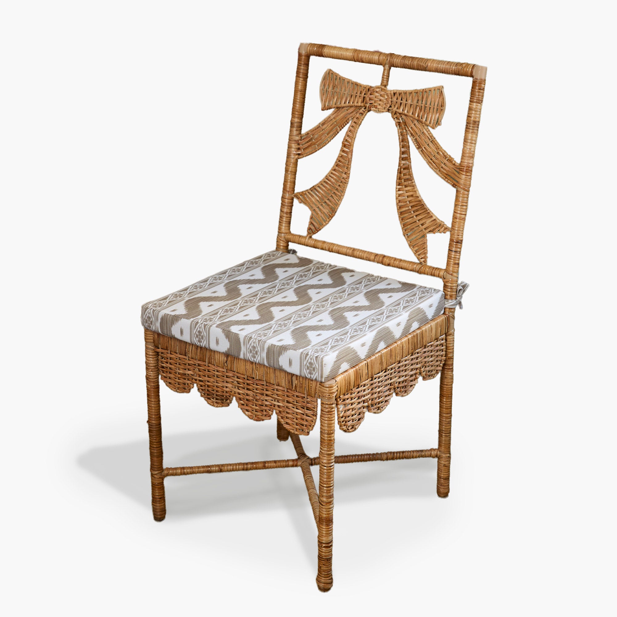 Celine Bow Rattan Chair with Putty Ikat Cushion