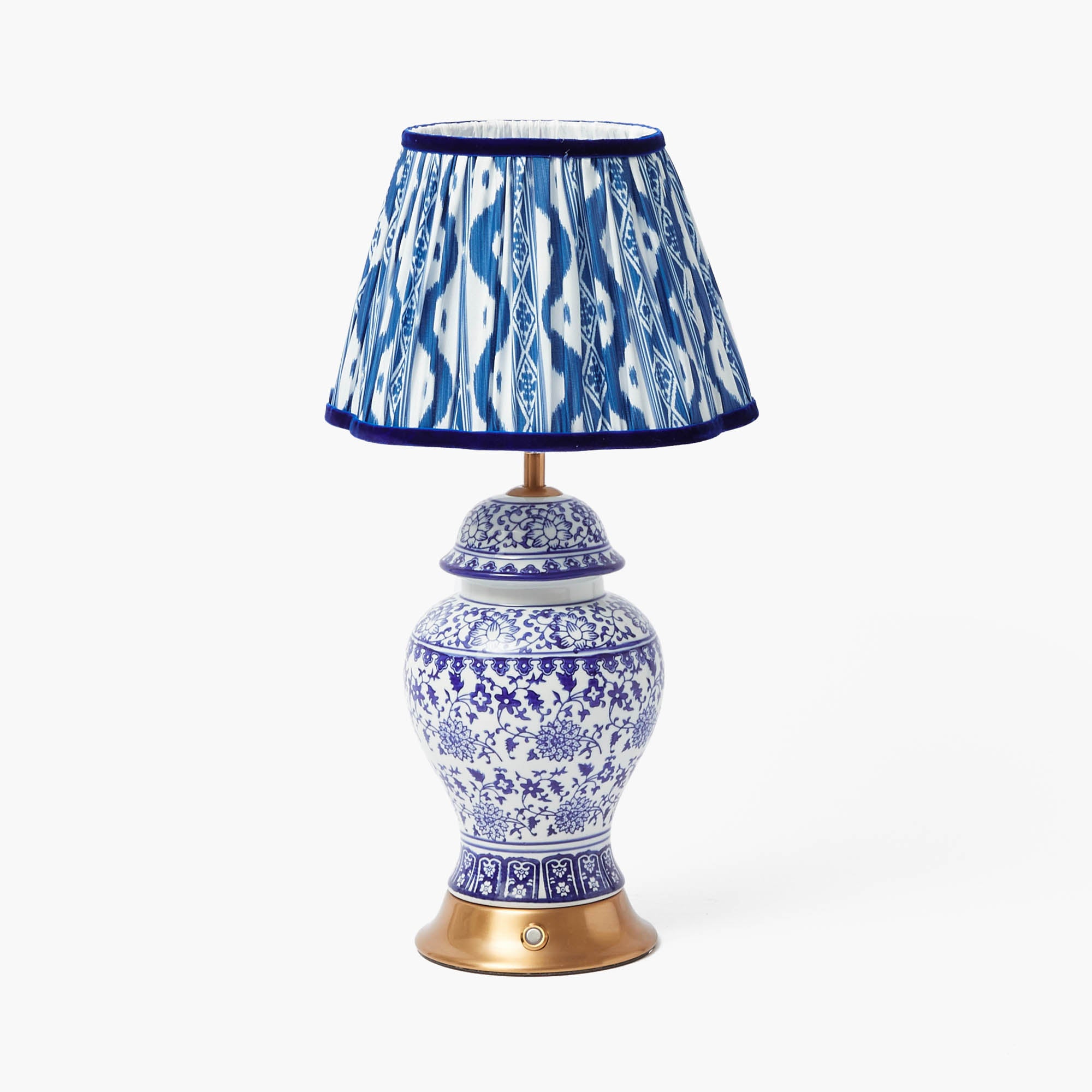 Chinoiserie Rechargeable Lamp & Cobalt Ikat Shade (22cm)