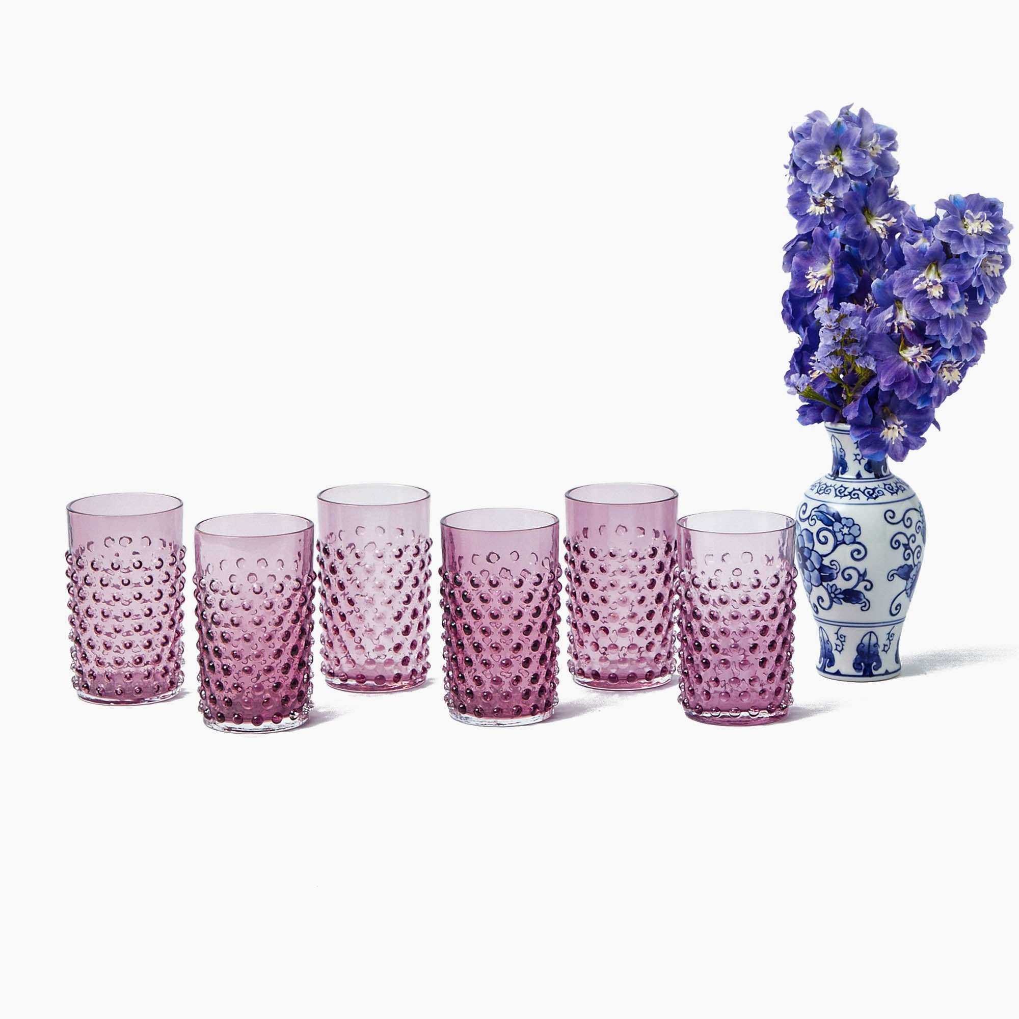 Purple Hobnail Jug & Glasses (Set of 6)