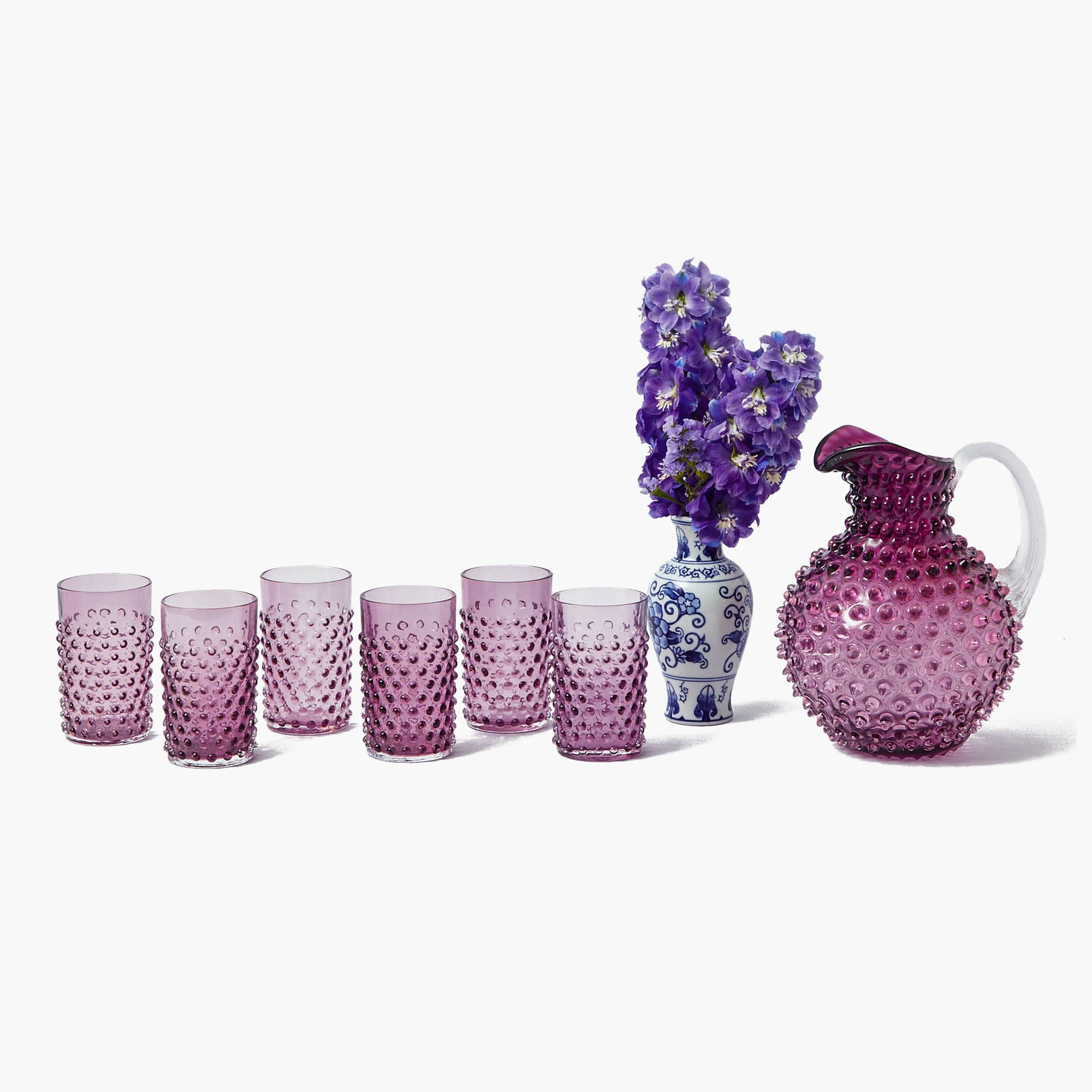 Purple Hobnail Jug & Glasses (Set of 6)