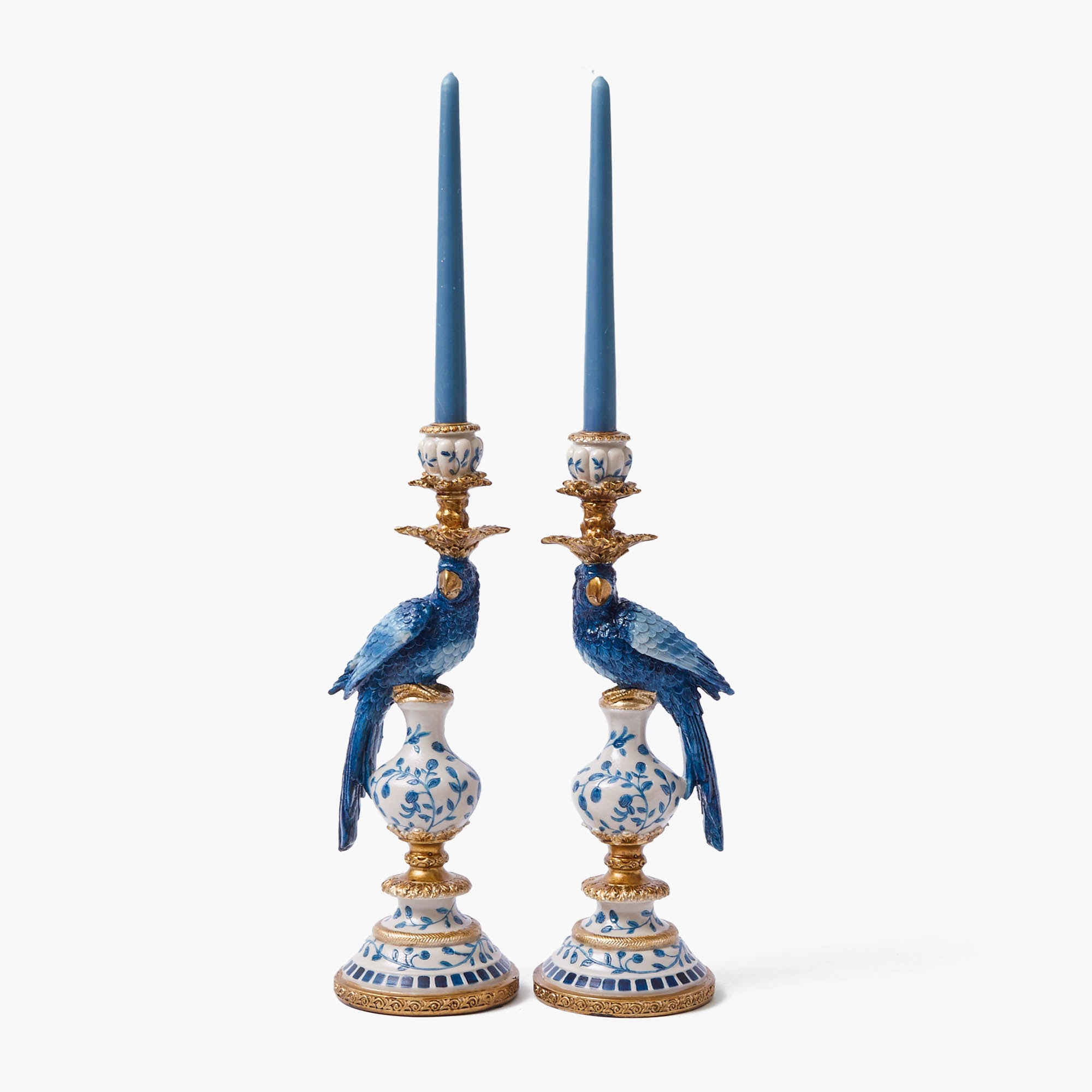 Blue Parrot Candle Holder (Pair)