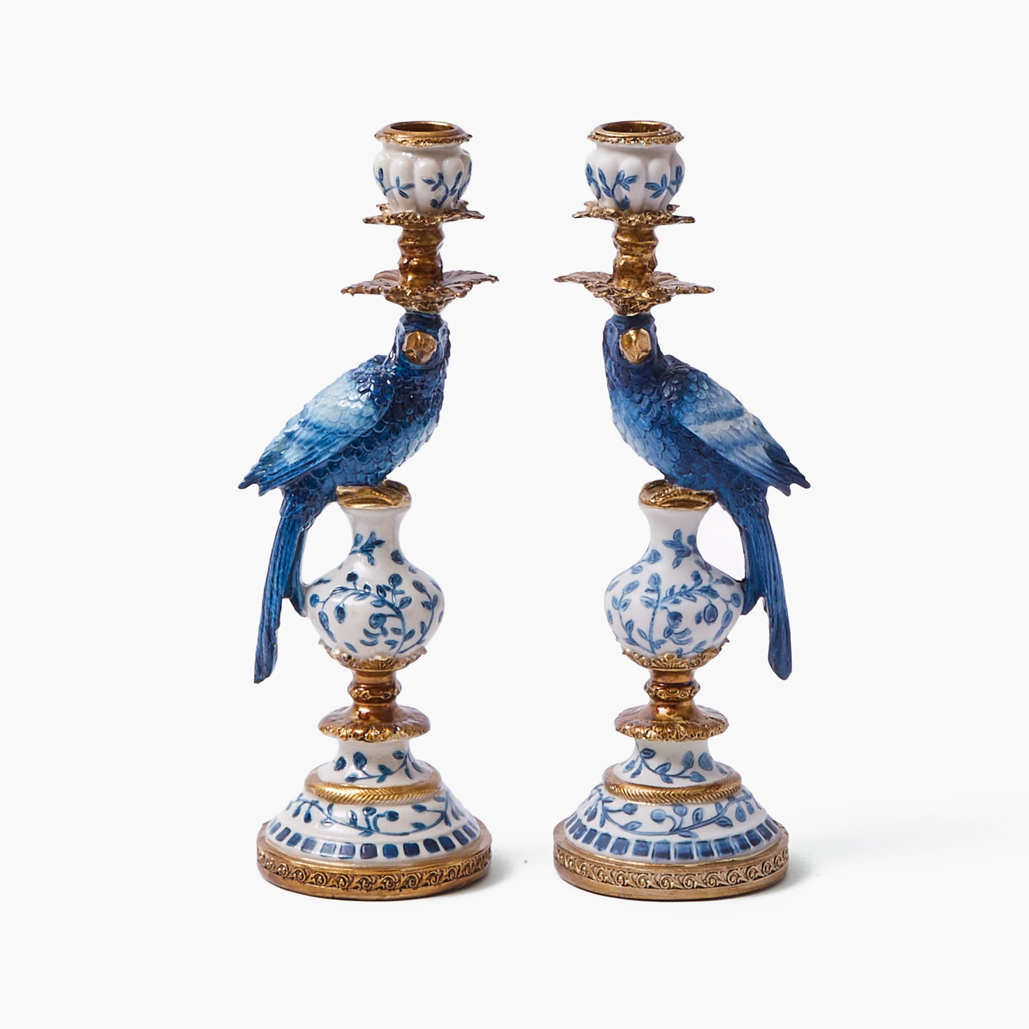 Blue Parrot Candle Holder (Pair)